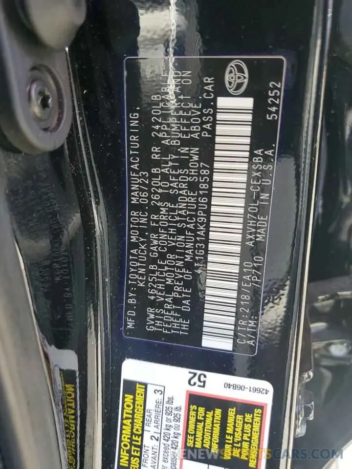 12 fotografías del automóvil dañado 4T1G31AK9PU618587 TOYOTA CAMRY 2023