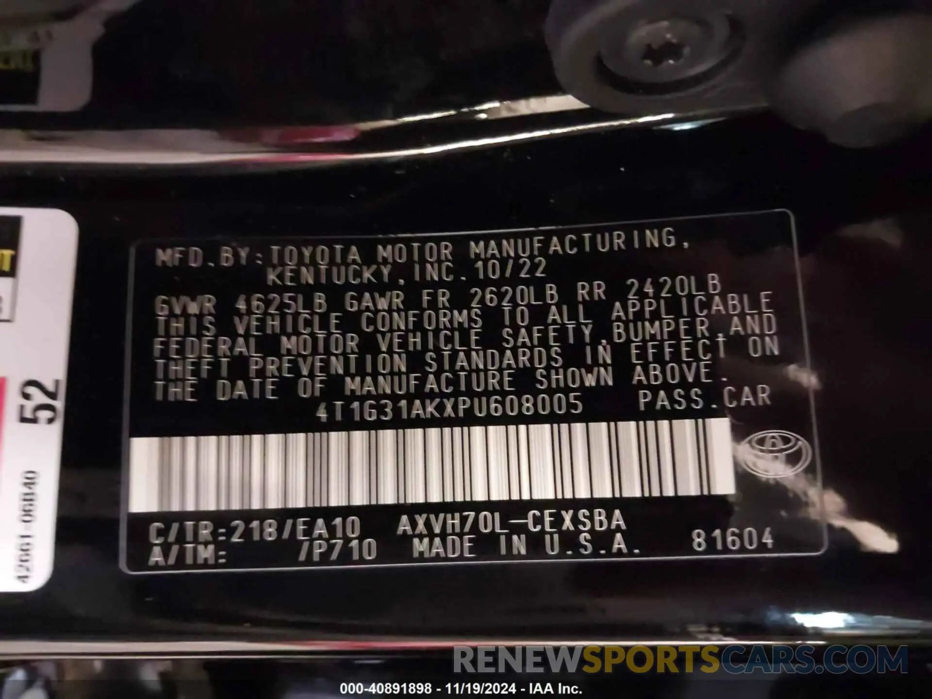 9 fotografías del automóvil dañado 4T1G31AKXPU608005 TOYOTA CAMRY 2023