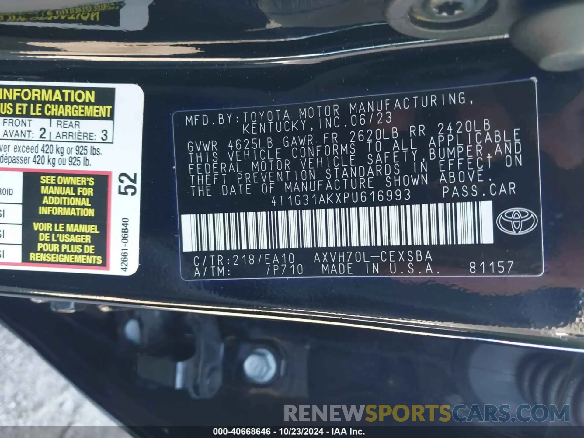 9 fotografías del automóvil dañado 4T1G31AKXPU616993 TOYOTA CAMRY 2023