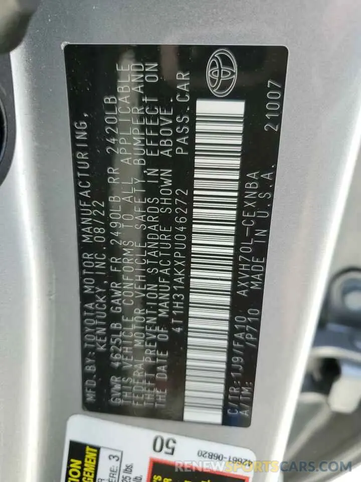 12 fotografías del automóvil dañado 4T1H31AKXPU046272 TOYOTA CAMRY 2023