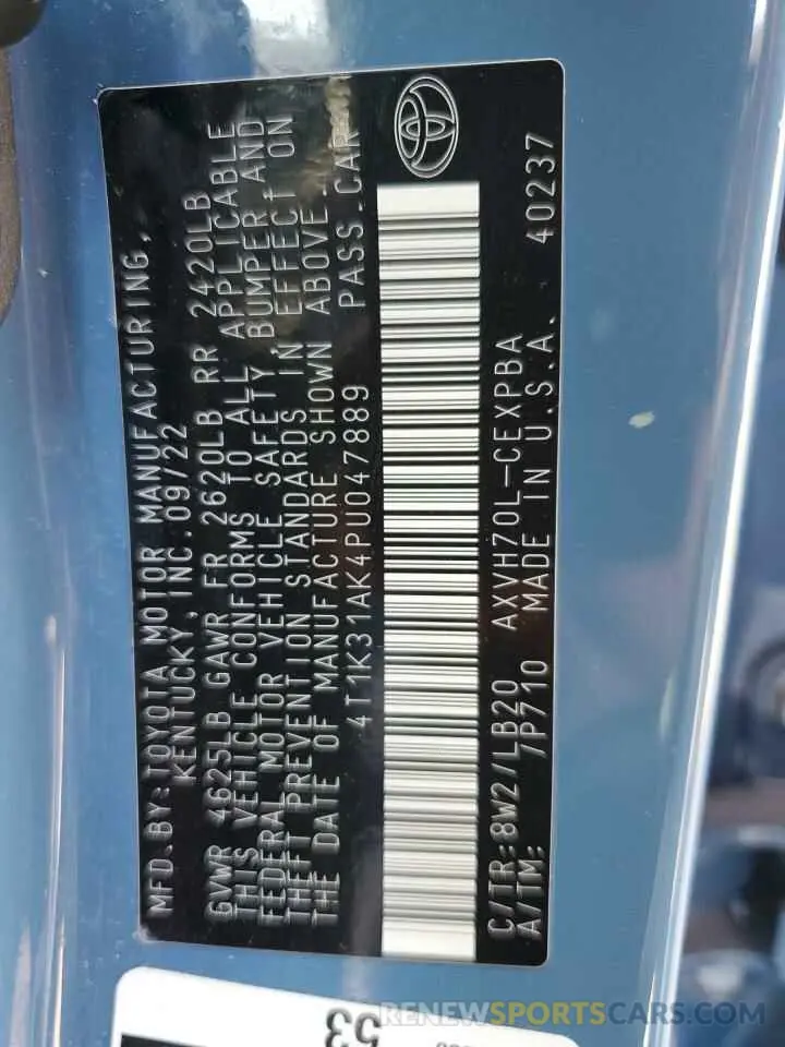 12 fotografías del automóvil dañado 4T1K31AK4PU047889 TOYOTA CAMRY 2023