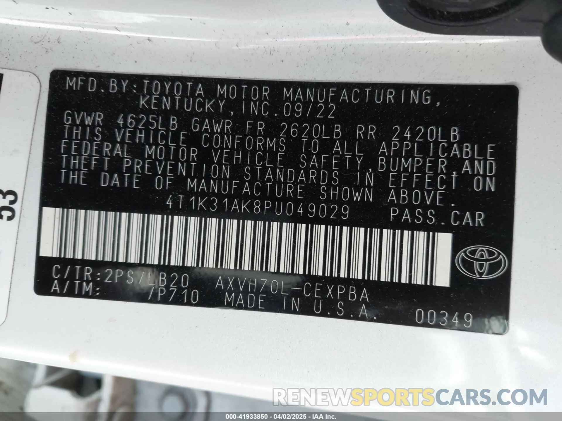 9 fotografías del automóvil dañado 4T1K31AK8PU049029 TOYOTA CAMRY 2023
