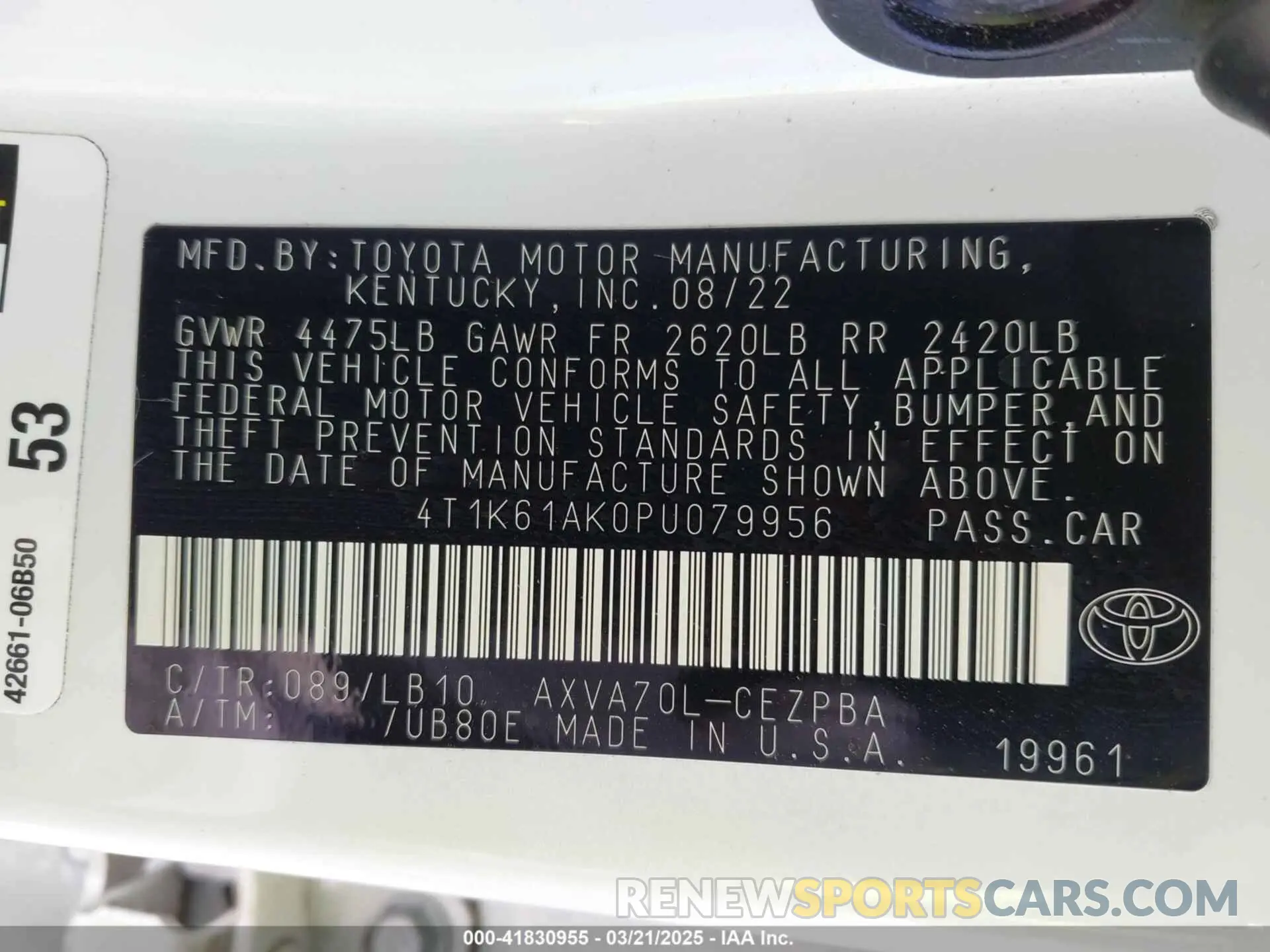 9 fotografías del automóvil dañado 4T1K61AK0PU079956 TOYOTA CAMRY 2023