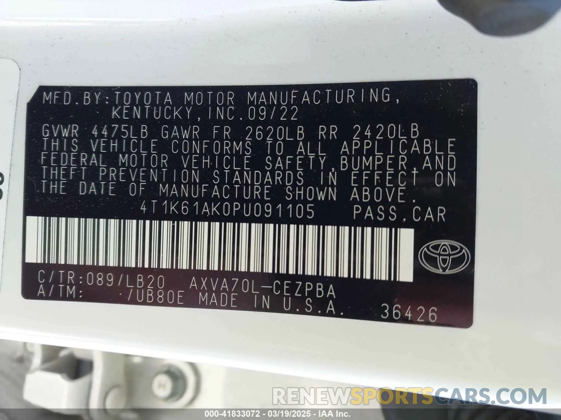 9 fotografías del automóvil dañado 4T1K61AK0PU091105 TOYOTA CAMRY 2023