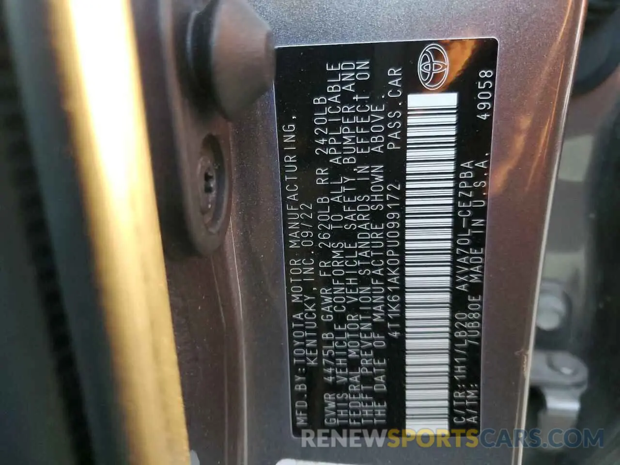 12 fotografías del automóvil dañado 4T1K61AK0PU099172 TOYOTA CAMRY 2023