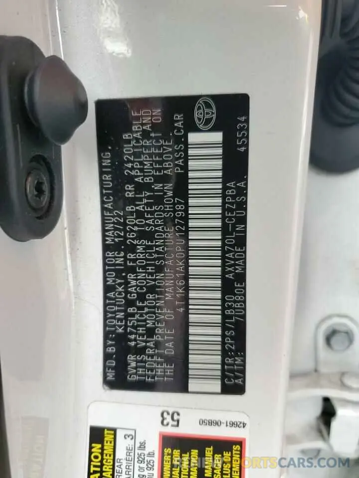 12 fotografías del automóvil dañado 4T1K61AK0PU127987 TOYOTA CAMRY 2023