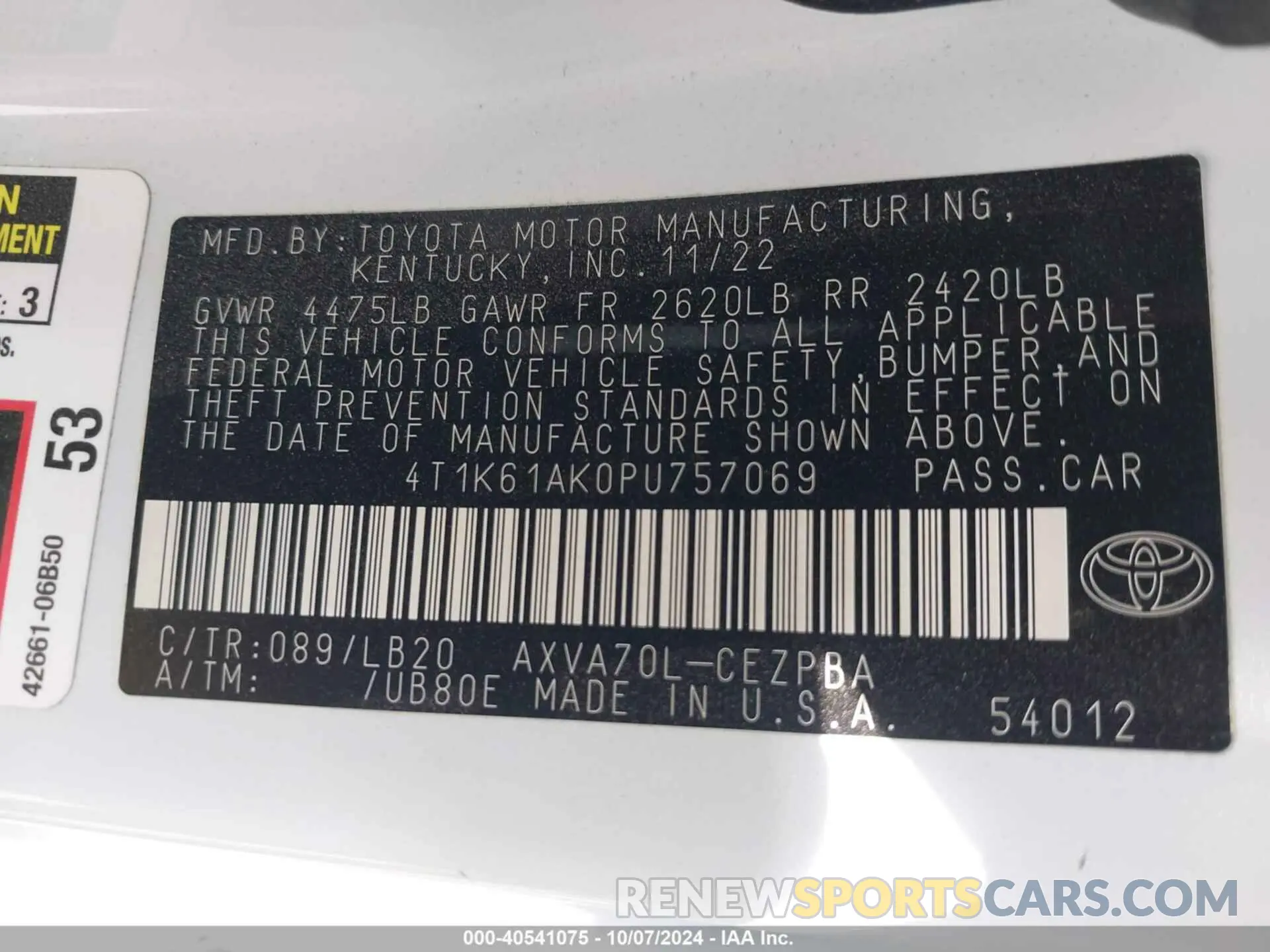 9 fotografías del automóvil dañado 4T1K61AK0PU757069 TOYOTA CAMRY 2023