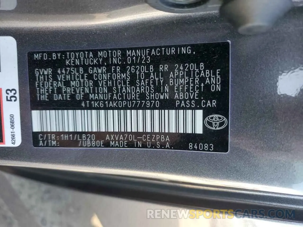 12 fotografías del automóvil dañado 4T1K61AK0PU777970 TOYOTA CAMRY 2023