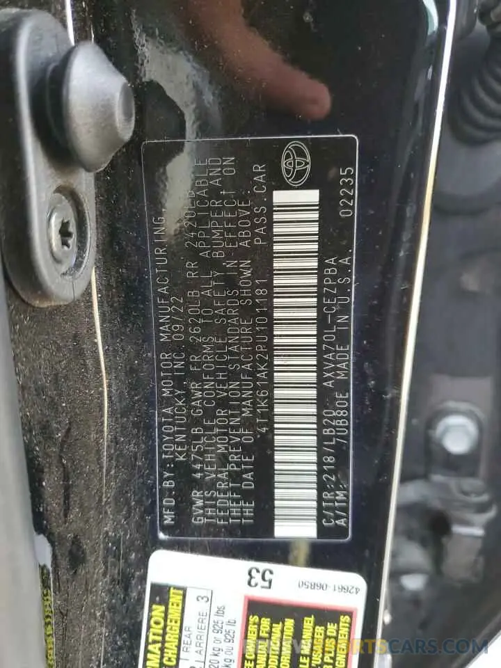 12 fotografías del automóvil dañado 4T1K61AK2PU101181 TOYOTA CAMRY 2023