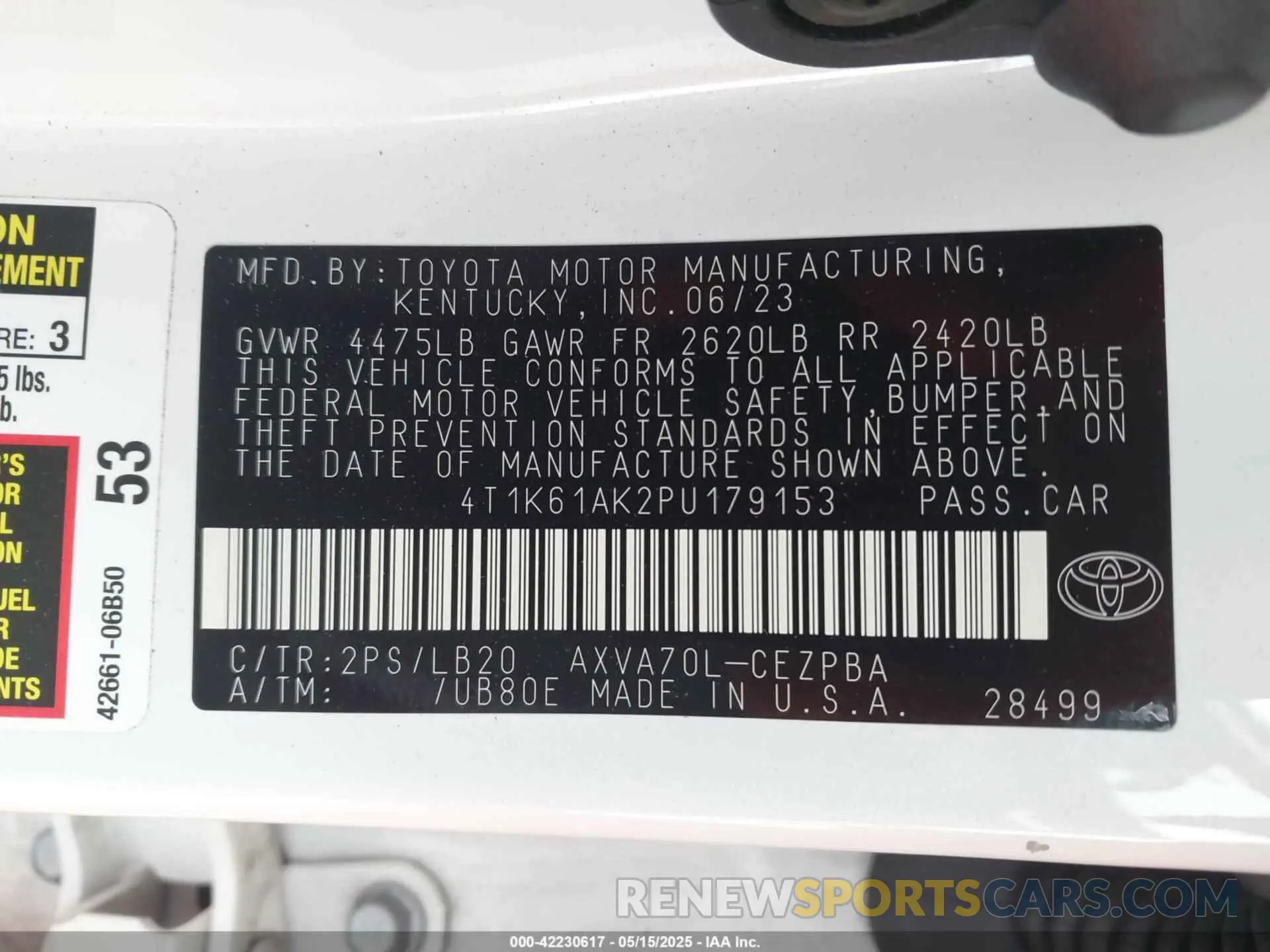 9 fotografías del automóvil dañado 4T1K61AK2PU179153 TOYOTA CAMRY 2023