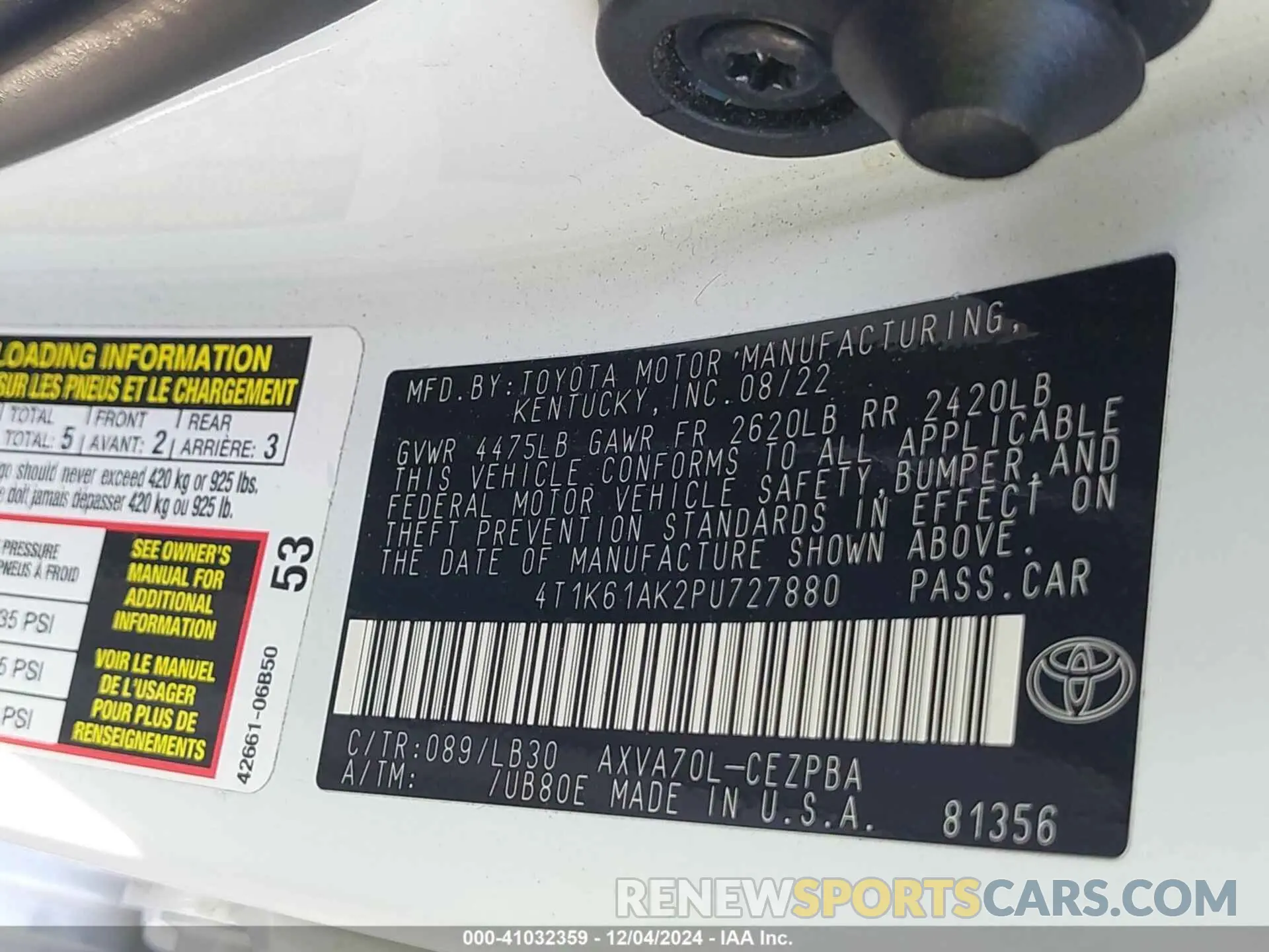 9 fotografías del automóvil dañado 4T1K61AK2PU727880 TOYOTA CAMRY 2023