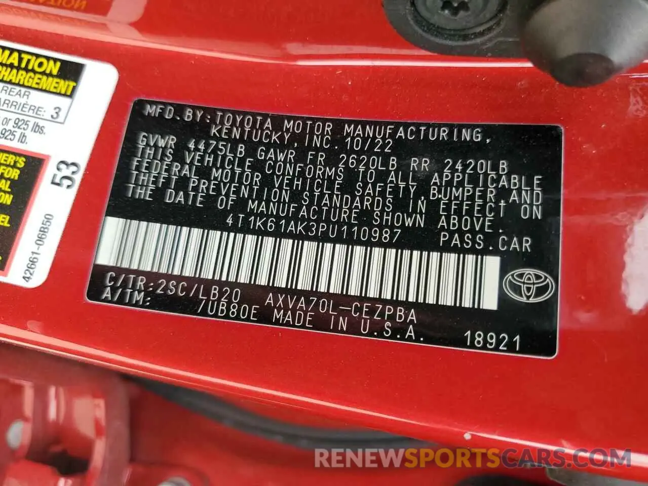 12 fotografías del automóvil dañado 4T1K61AK3PU110987 TOYOTA CAMRY 2023
