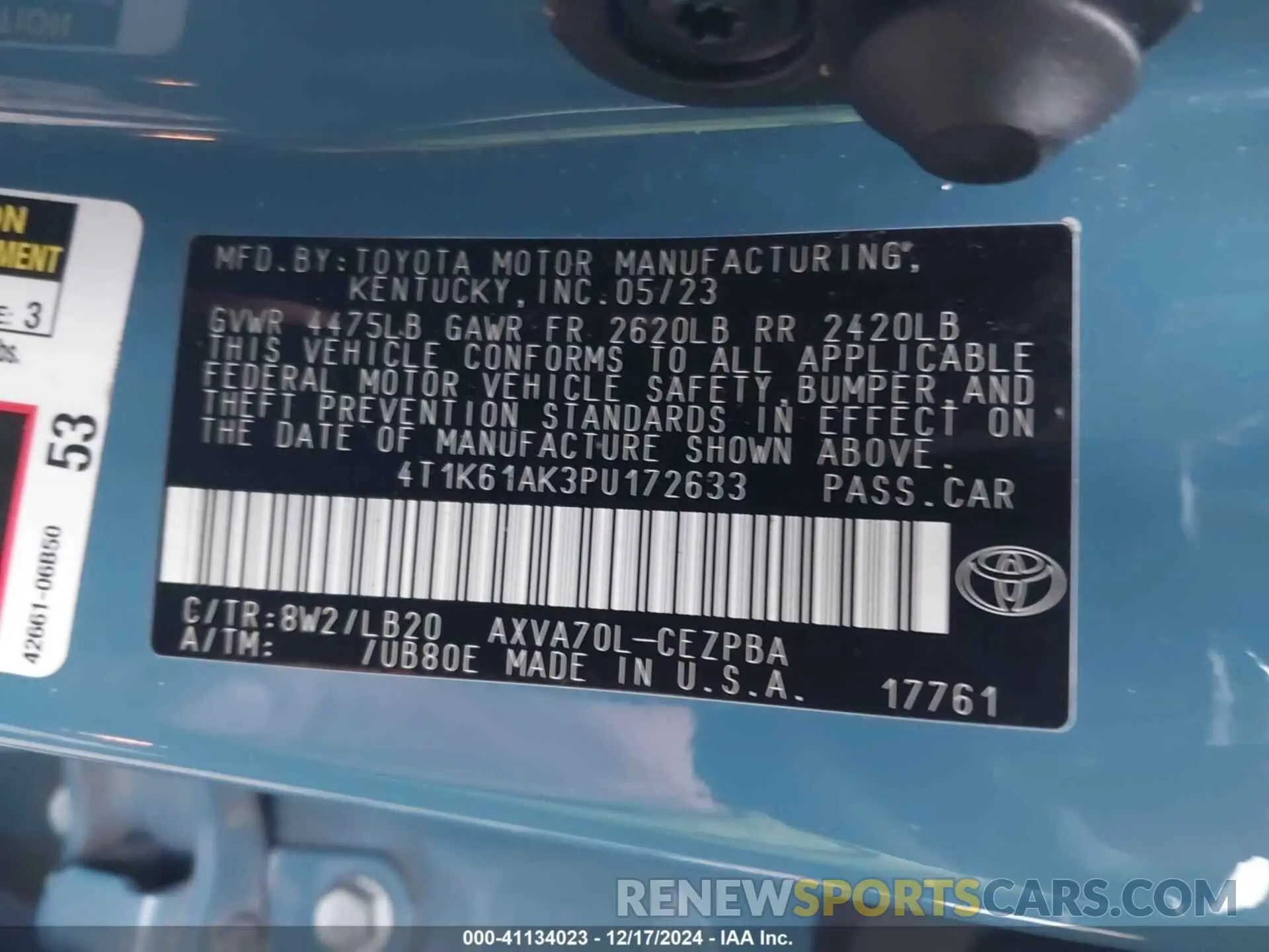 9 fotografías del automóvil dañado 4T1K61AK3PU172633 TOYOTA CAMRY 2023