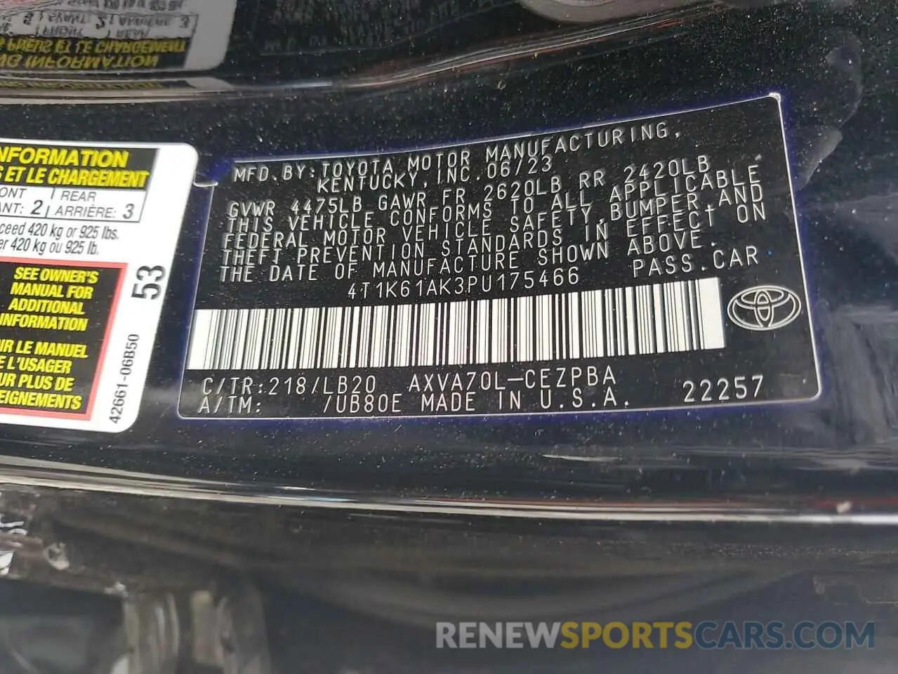 12 fotografías del automóvil dañado 4T1K61AK3PU175466 TOYOTA CAMRY 2023