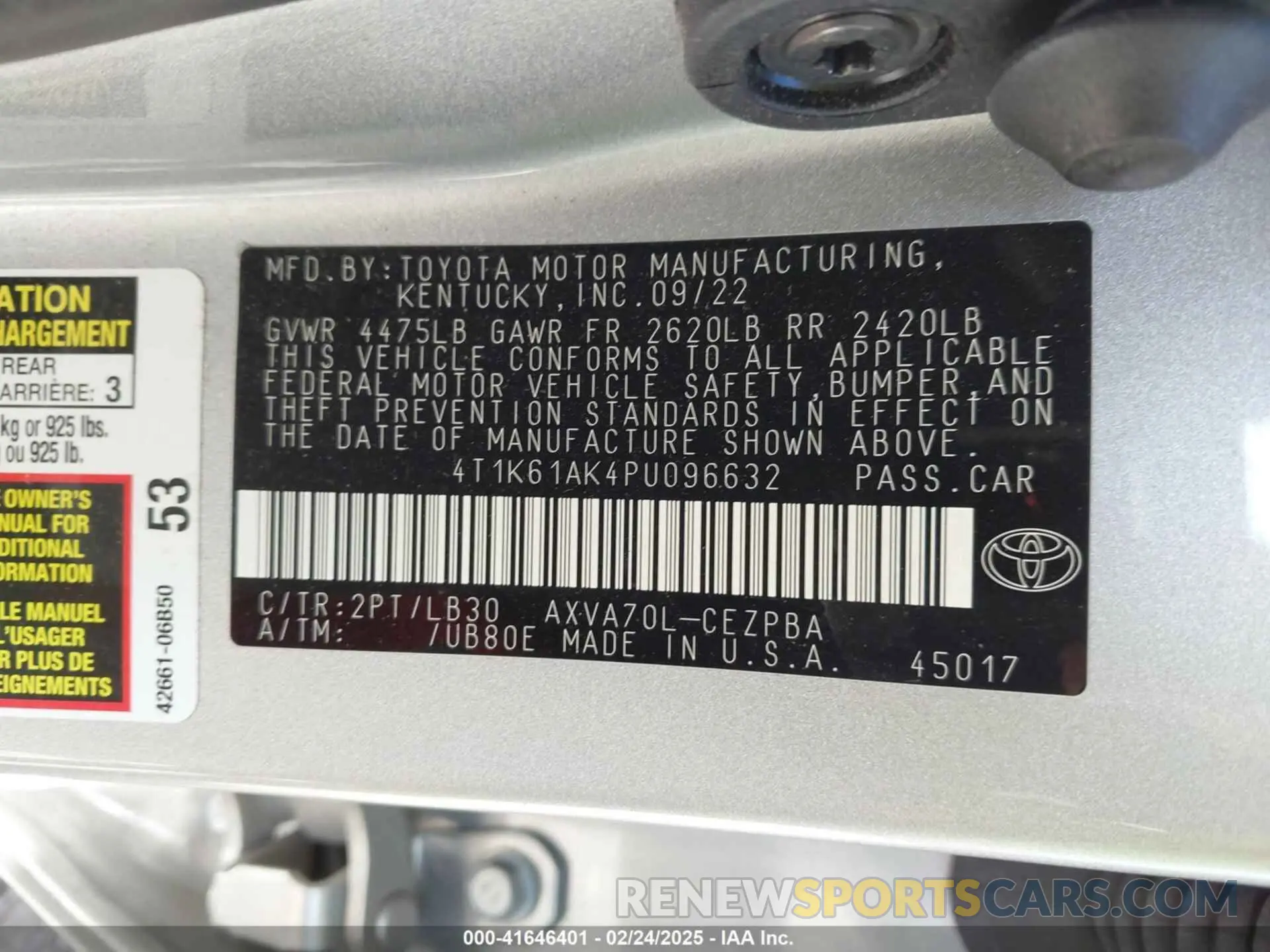 9 fotografías del automóvil dañado 4T1K61AK4PU096632 TOYOTA CAMRY 2023
