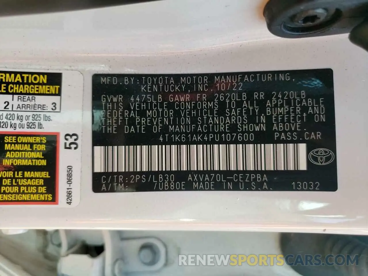 12 fotografías del automóvil dañado 4T1K61AK4PU107600 TOYOTA CAMRY 2023