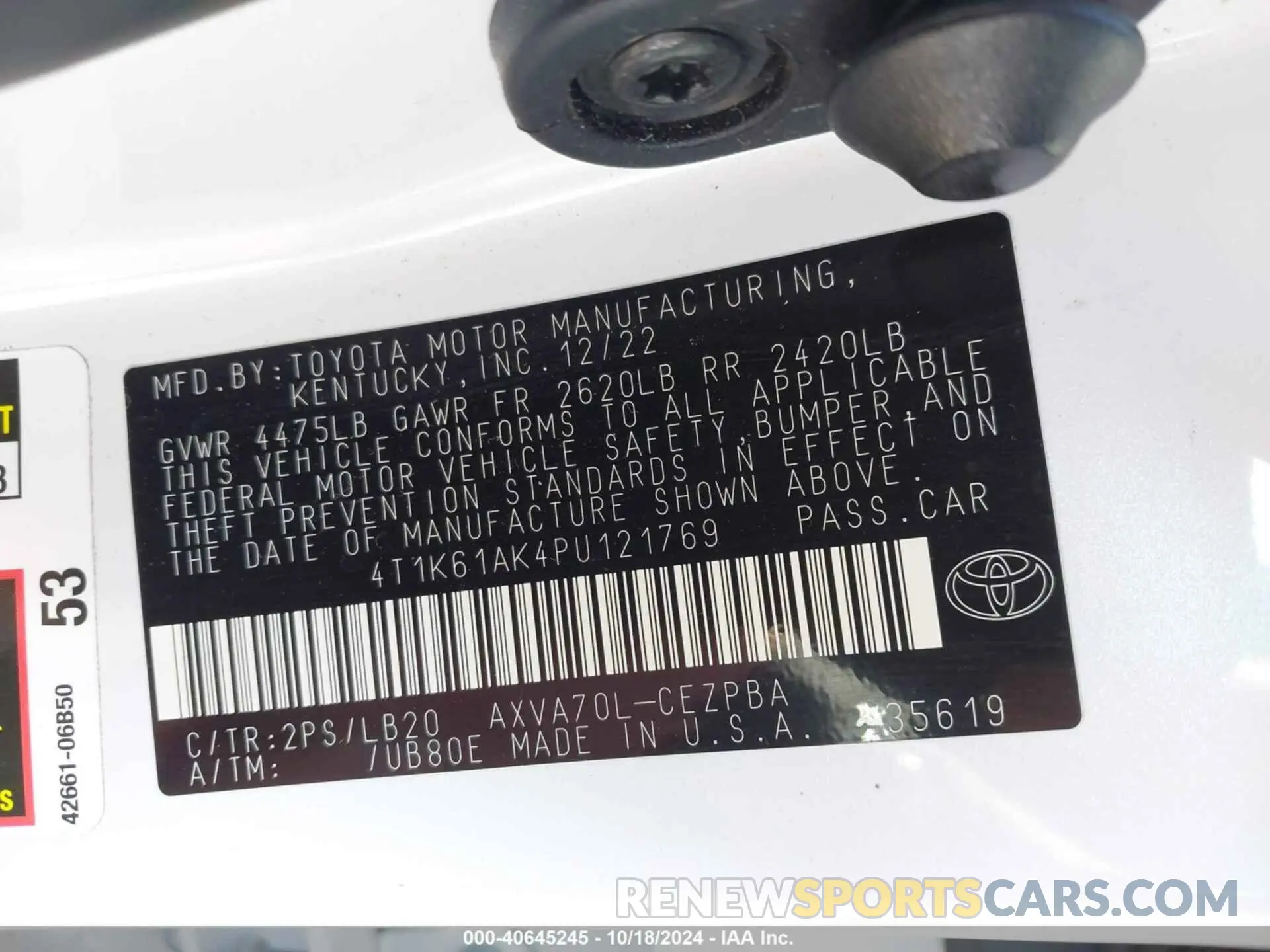 9 fotografías del automóvil dañado 4T1K61AK4PU121769 TOYOTA CAMRY 2023
