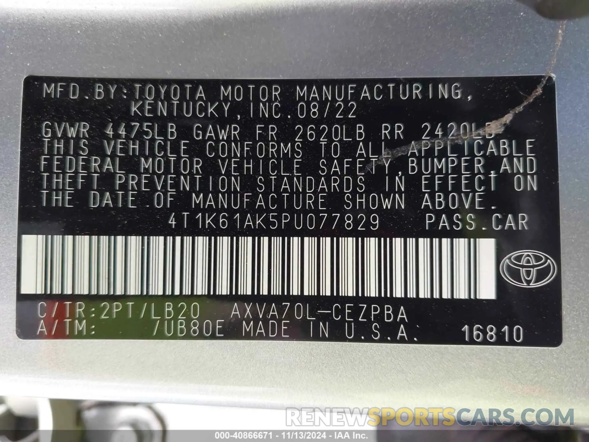 9 fotografías del automóvil dañado 4T1K61AK5PU077829 TOYOTA CAMRY 2023