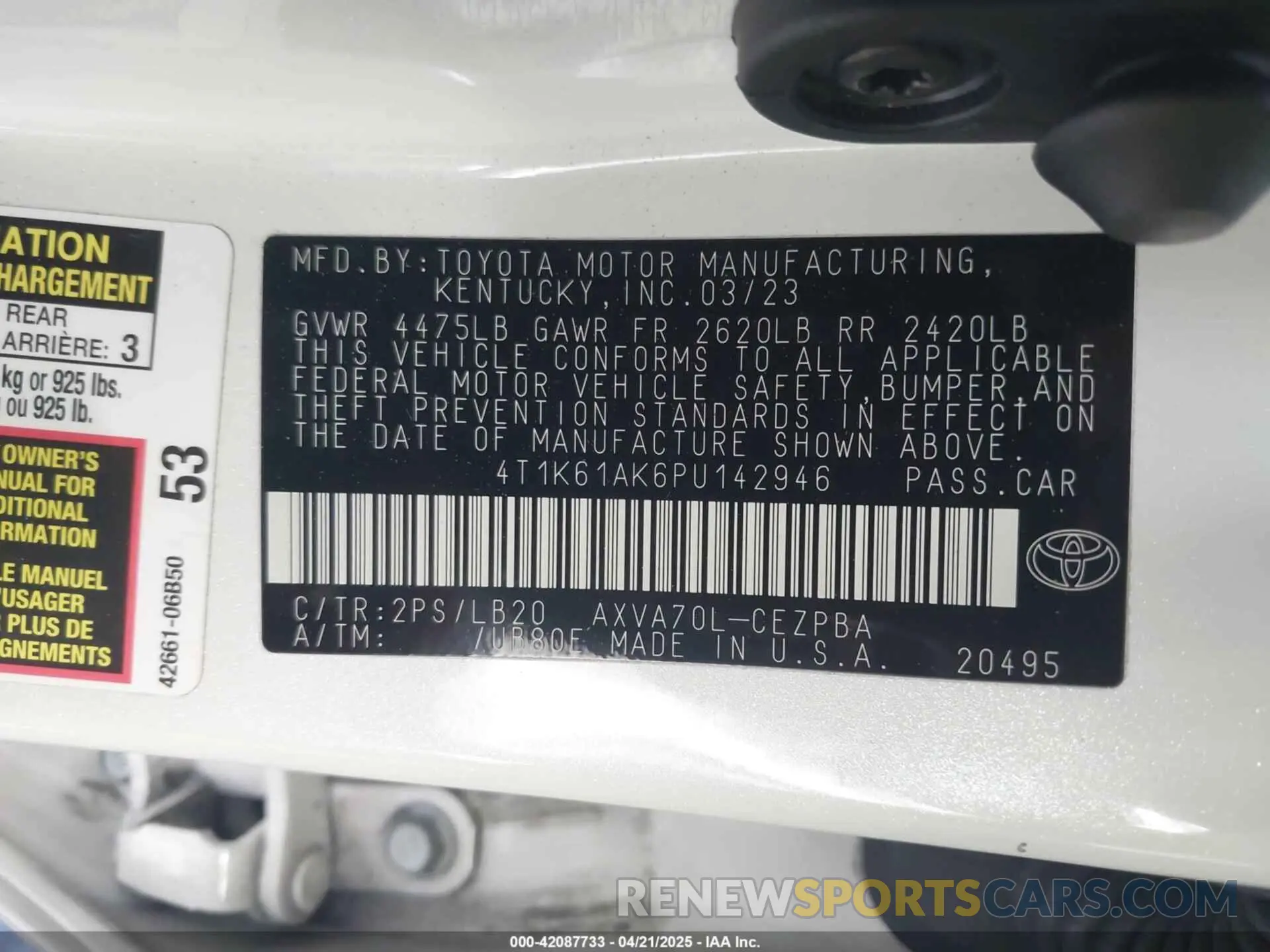 9 fotografías del automóvil dañado 4T1K61AK6PU142946 TOYOTA CAMRY 2023