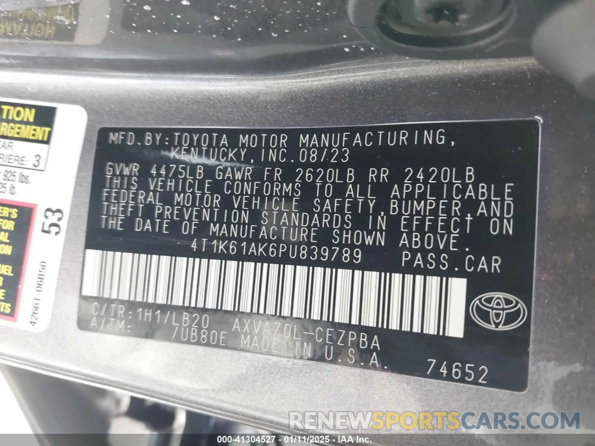 9 fotografías del automóvil dañado 4T1K61AK6PU839789 TOYOTA CAMRY 2023