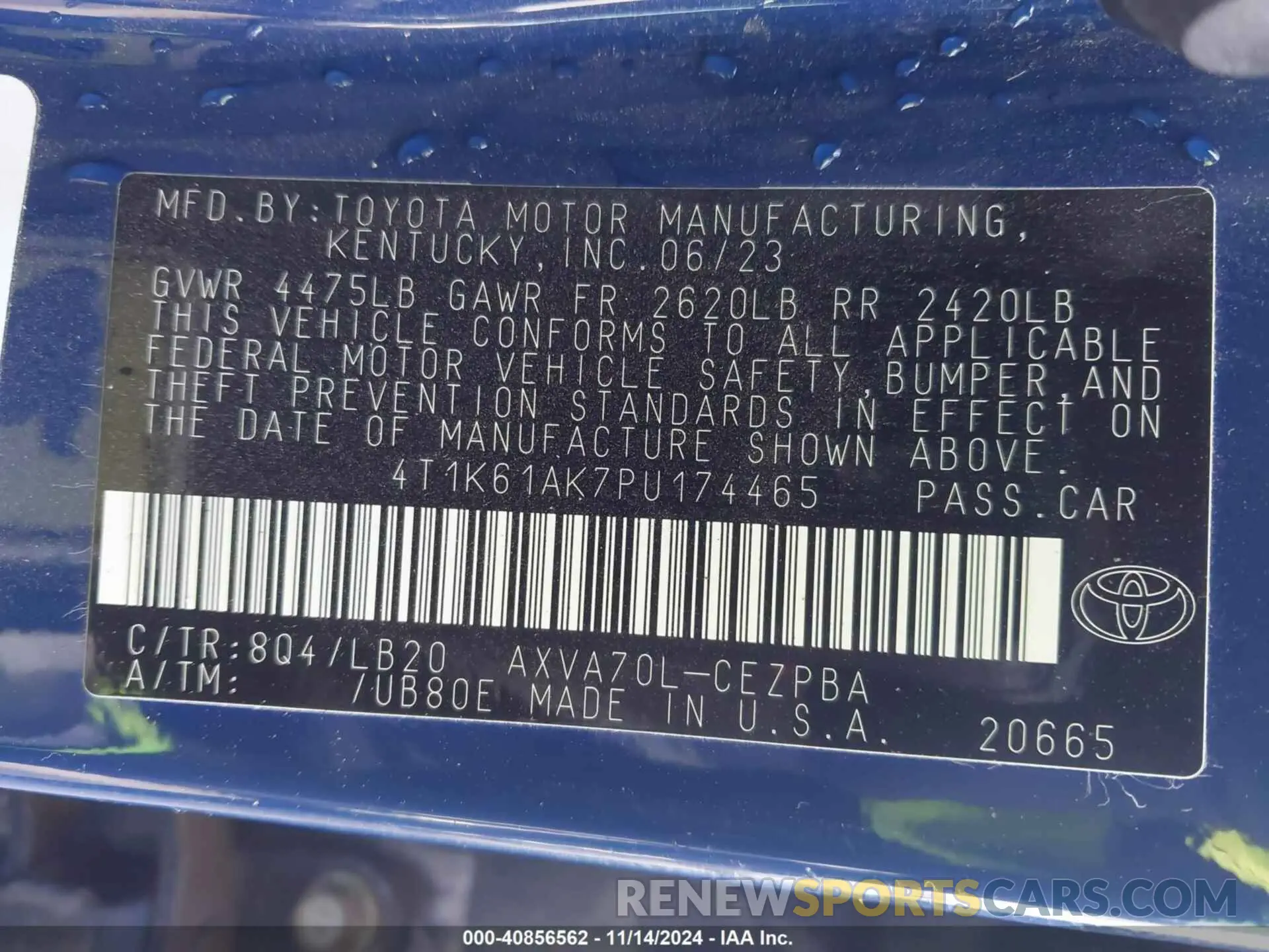 9 fotografías del automóvil dañado 4T1K61AK7PU174465 TOYOTA CAMRY 2023