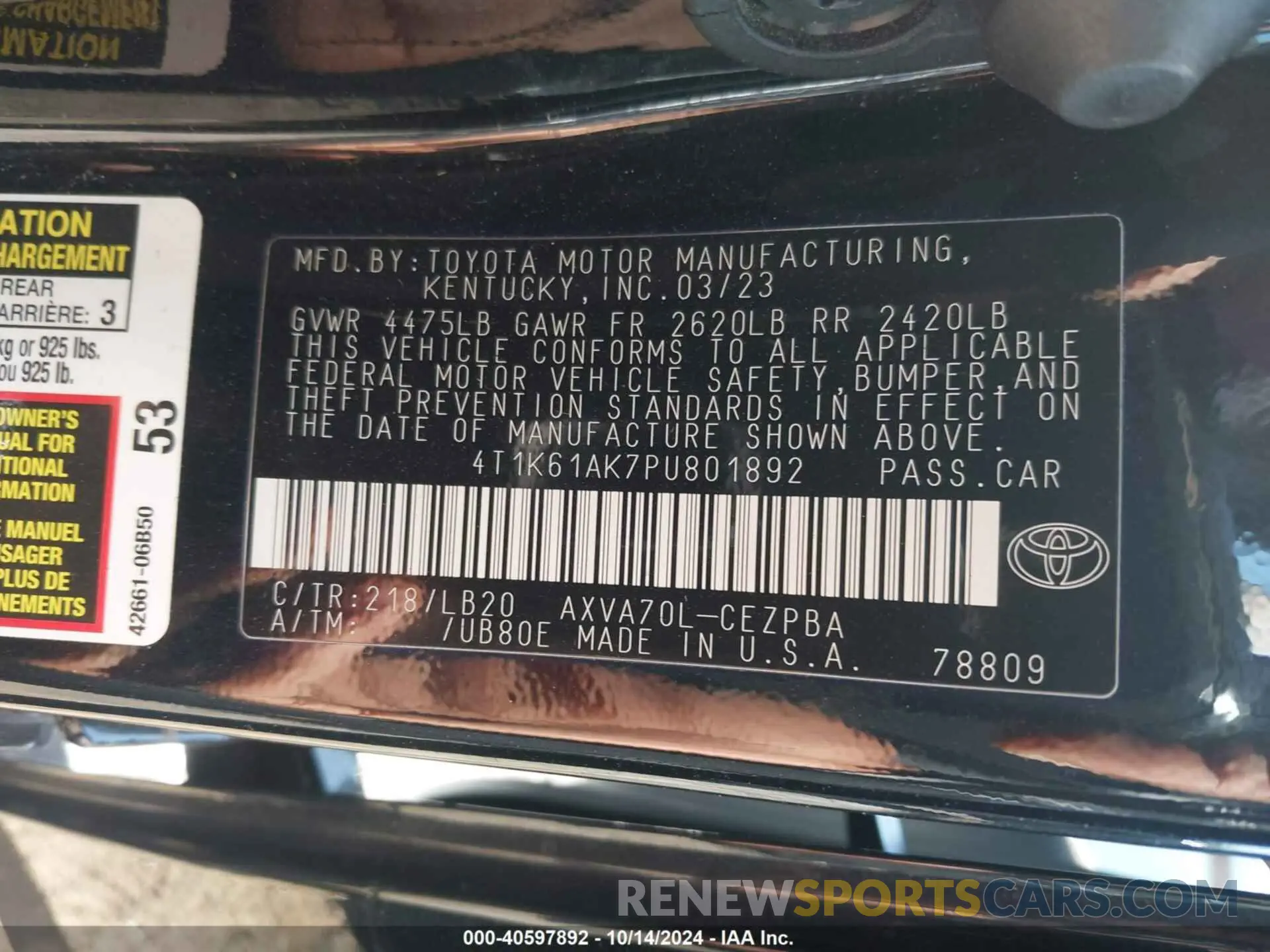 9 fotografías del automóvil dañado 4T1K61AK7PU801892 TOYOTA CAMRY 2023