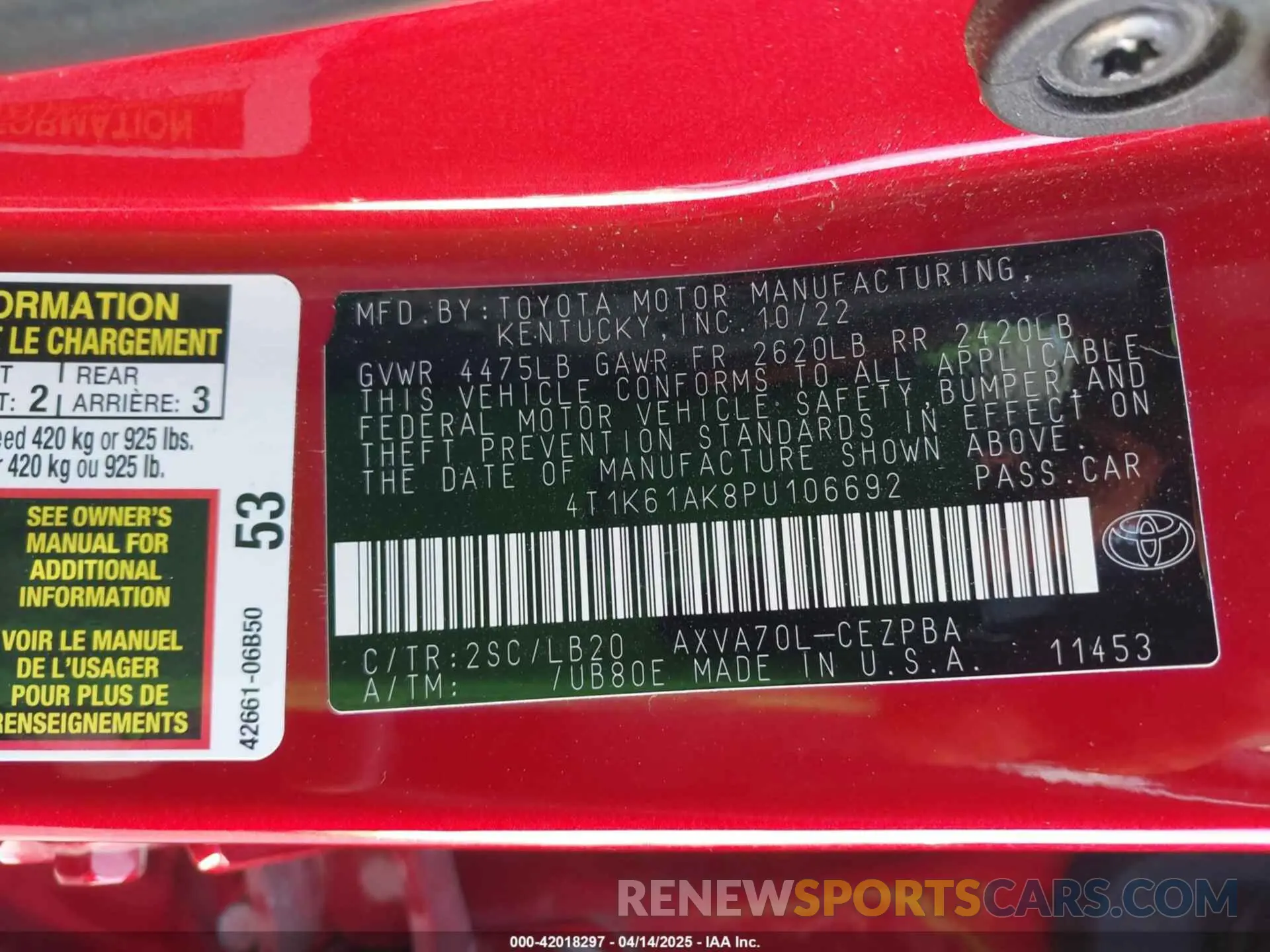 9 fotografías del automóvil dañado 4T1K61AK8PU106692 TOYOTA CAMRY 2023