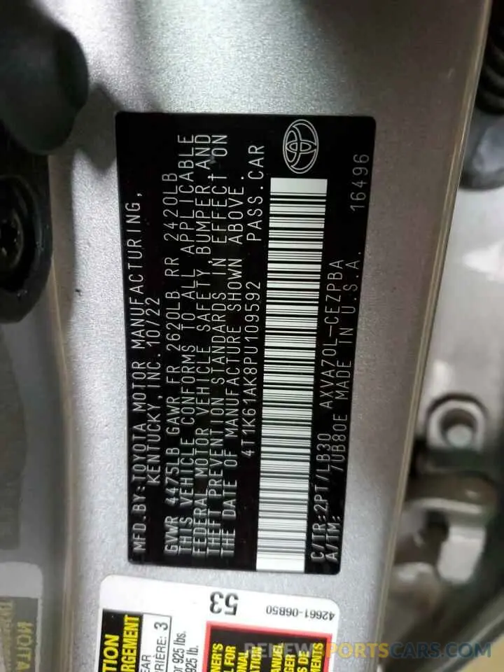 12 fotografías del automóvil dañado 4T1K61AK8PU109592 TOYOTA CAMRY 2023