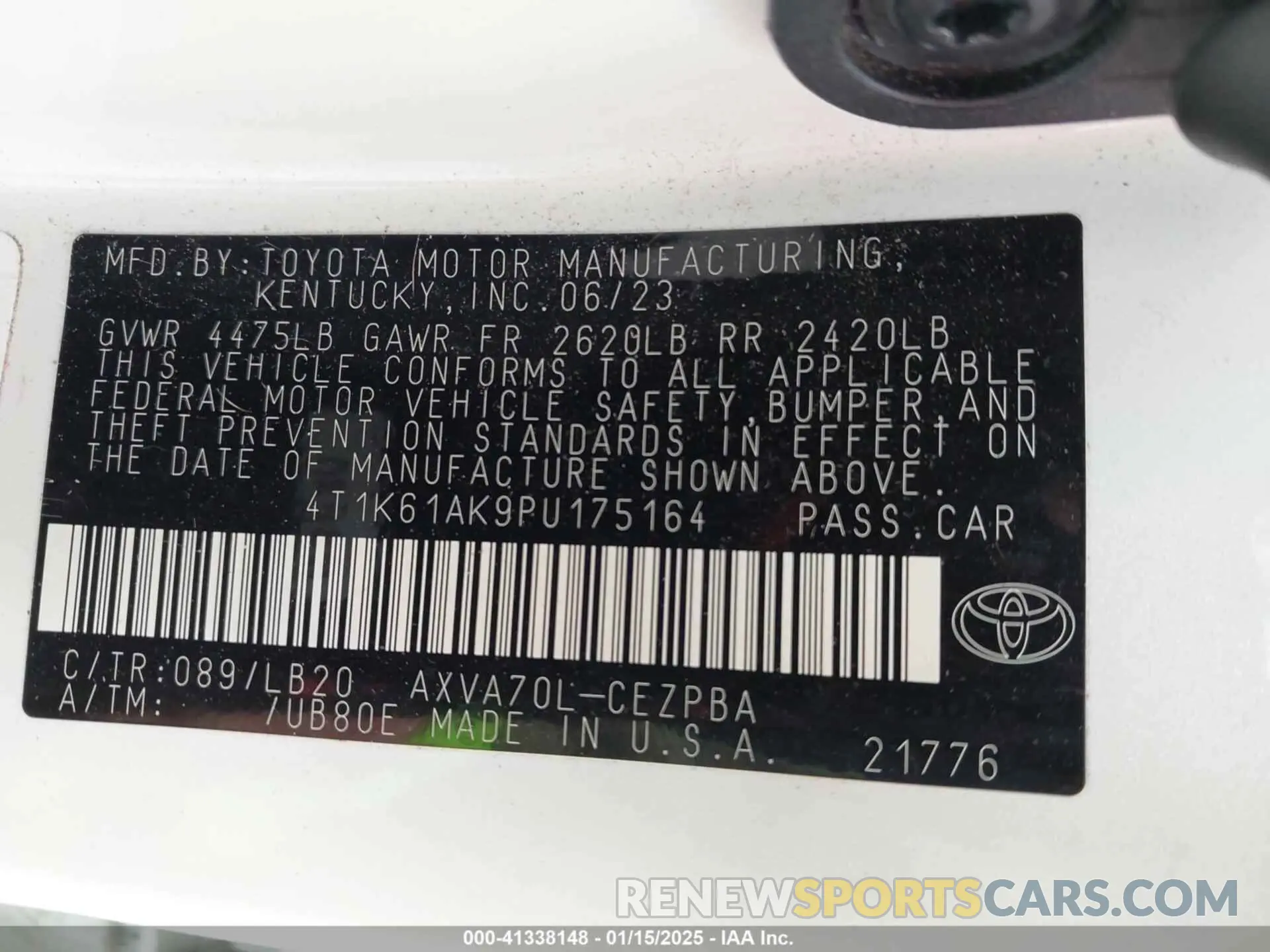 9 fotografías del automóvil dañado 4T1K61AK9PU175164 TOYOTA CAMRY 2023