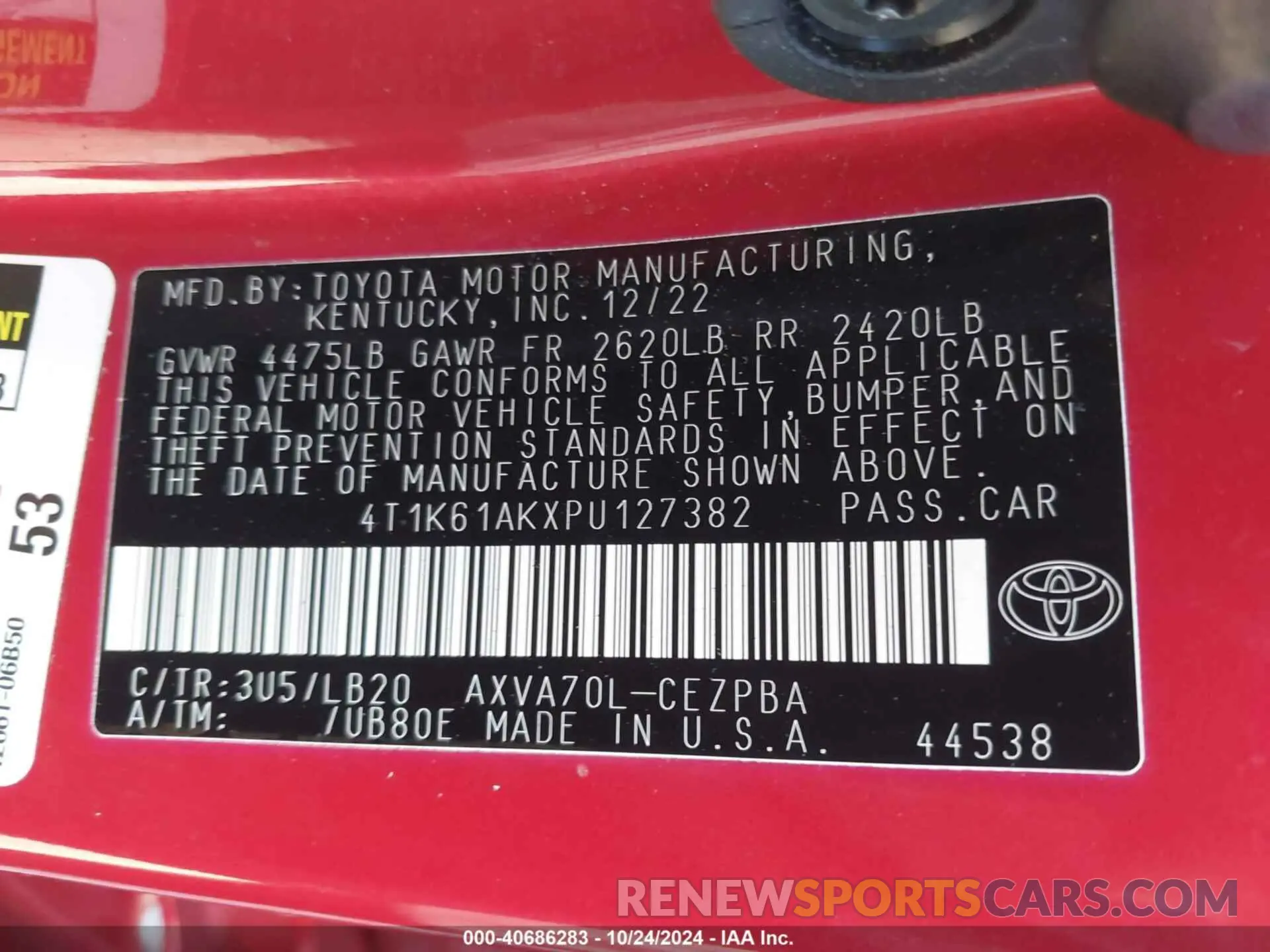9 fotografías del automóvil dañado 4T1K61AKXPU127382 TOYOTA CAMRY 2023