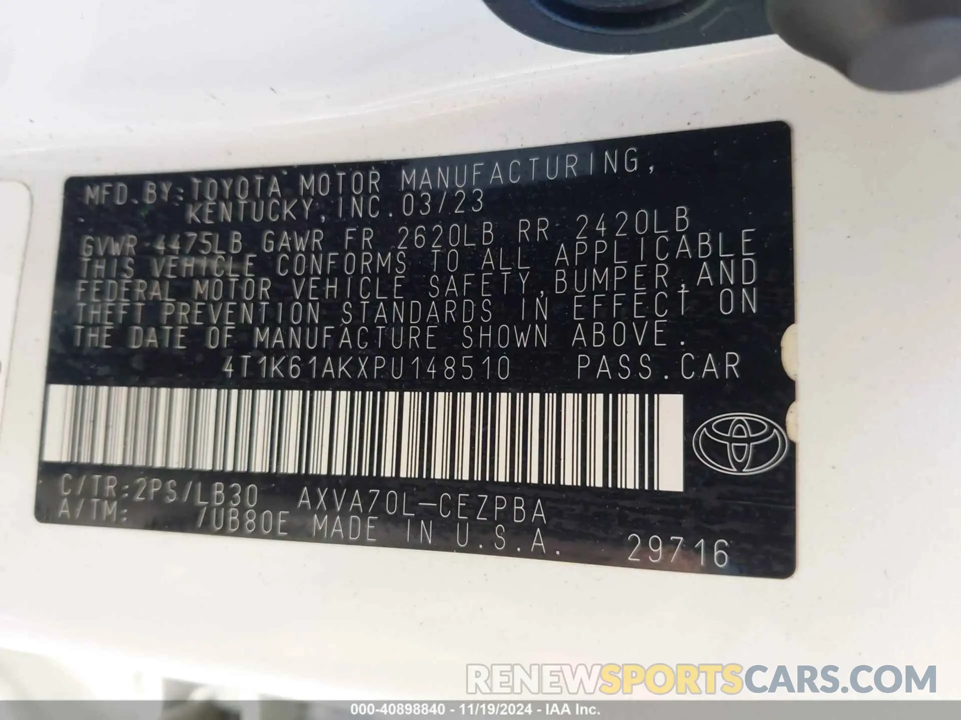 9 fotografías del automóvil dañado 4T1K61AKXPU148510 TOYOTA CAMRY 2023