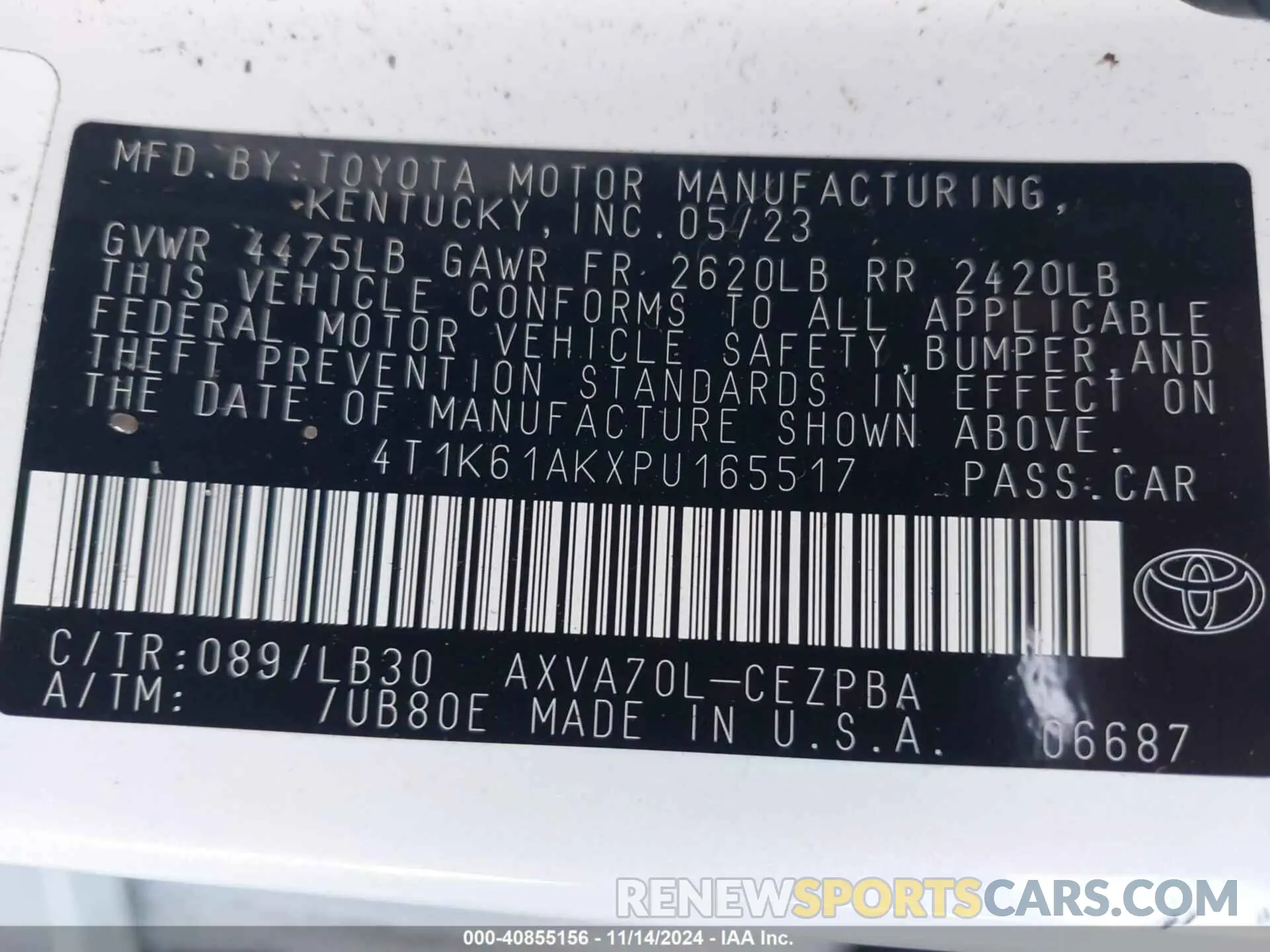 9 fotografías del automóvil dañado 4T1K61AKXPU165517 TOYOTA CAMRY 2023
