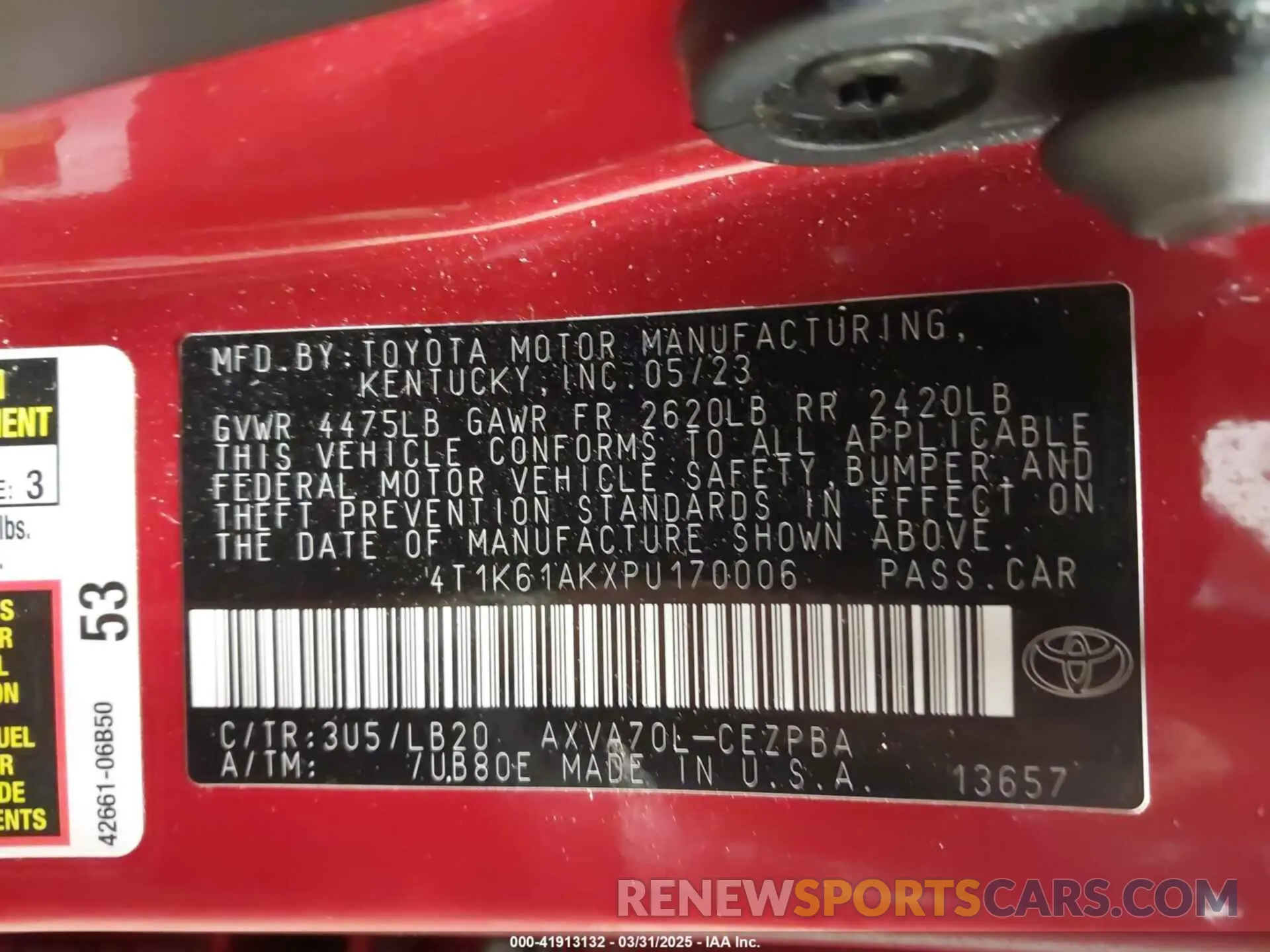 9 fotografías del automóvil dañado 4T1K61AKXPU170006 TOYOTA CAMRY 2023