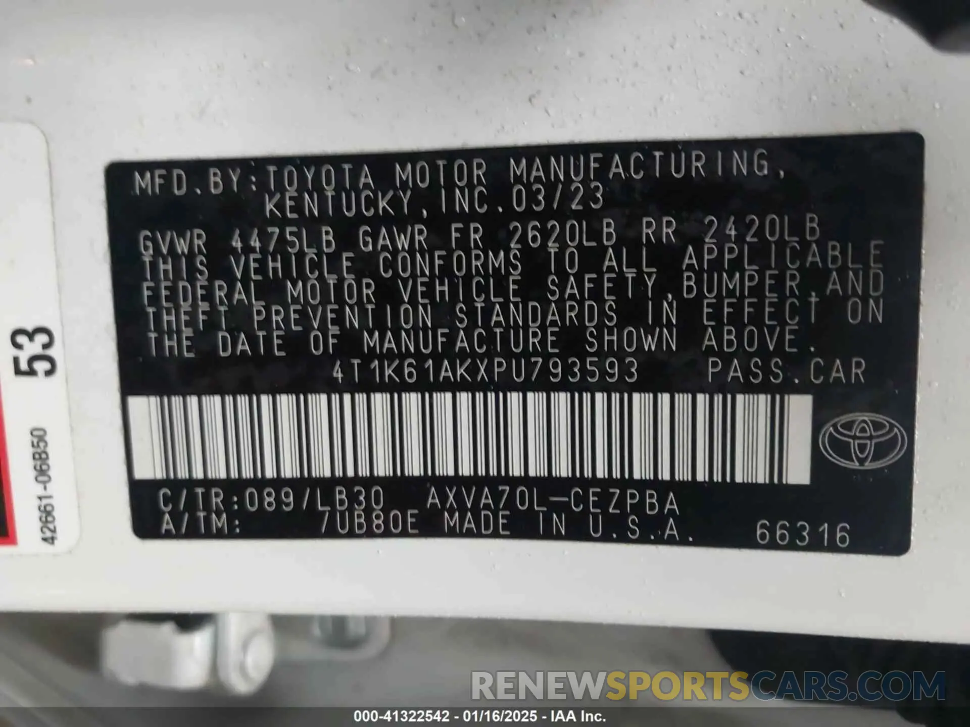 9 fotografías del automóvil dañado 4T1K61AKXPU793593 TOYOTA CAMRY 2023