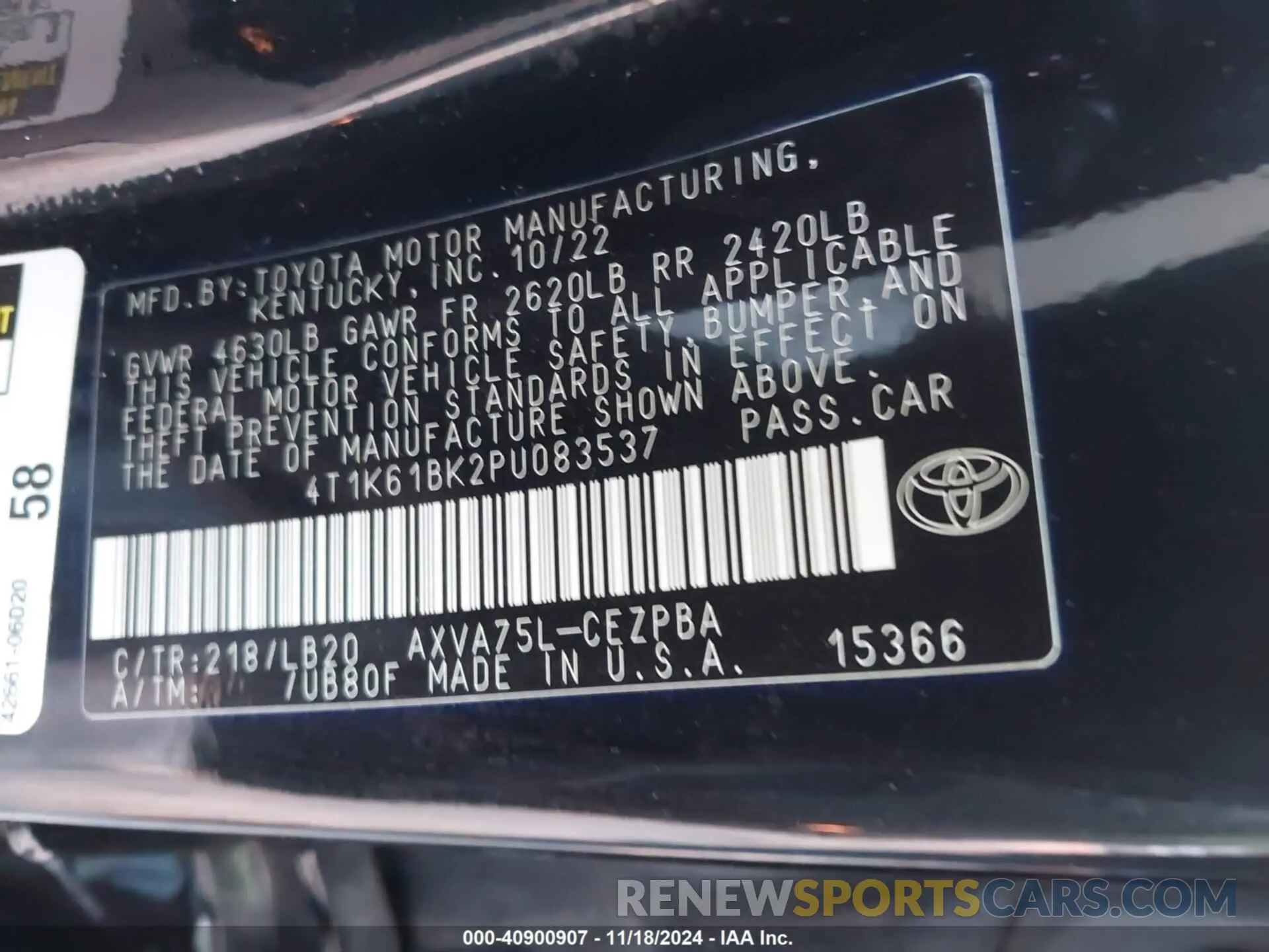 9 fotografías del automóvil dañado 4T1K61BK2PU083537 TOYOTA CAMRY 2023
