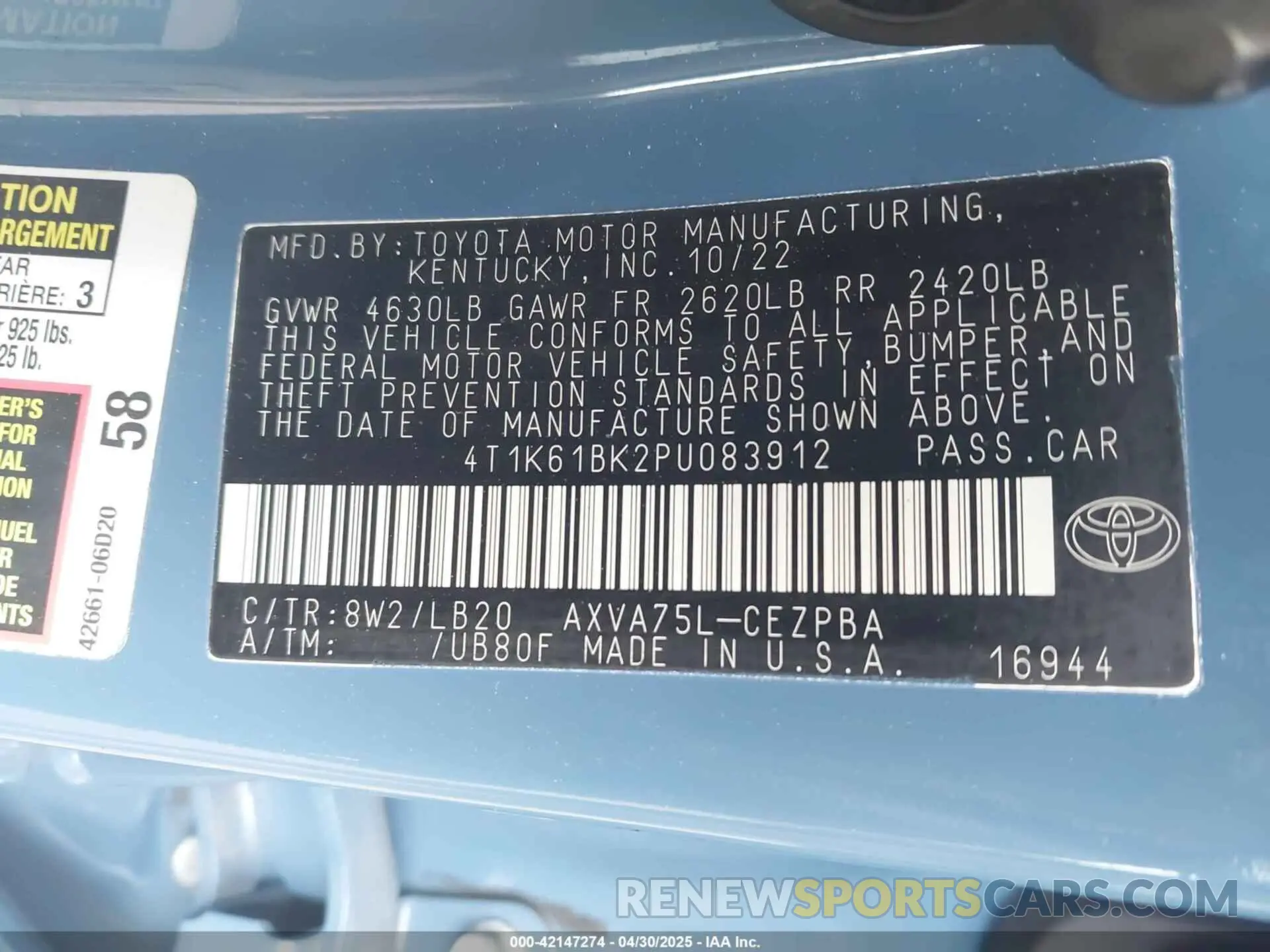 9 fotografías del automóvil dañado 4T1K61BK2PU083912 TOYOTA CAMRY 2023