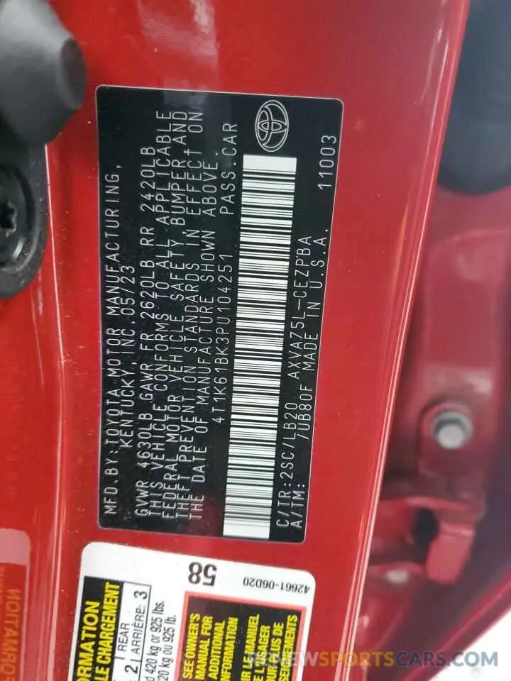 12 fotografías del automóvil dañado 4T1K61BK3PU104251 TOYOTA CAMRY 2023