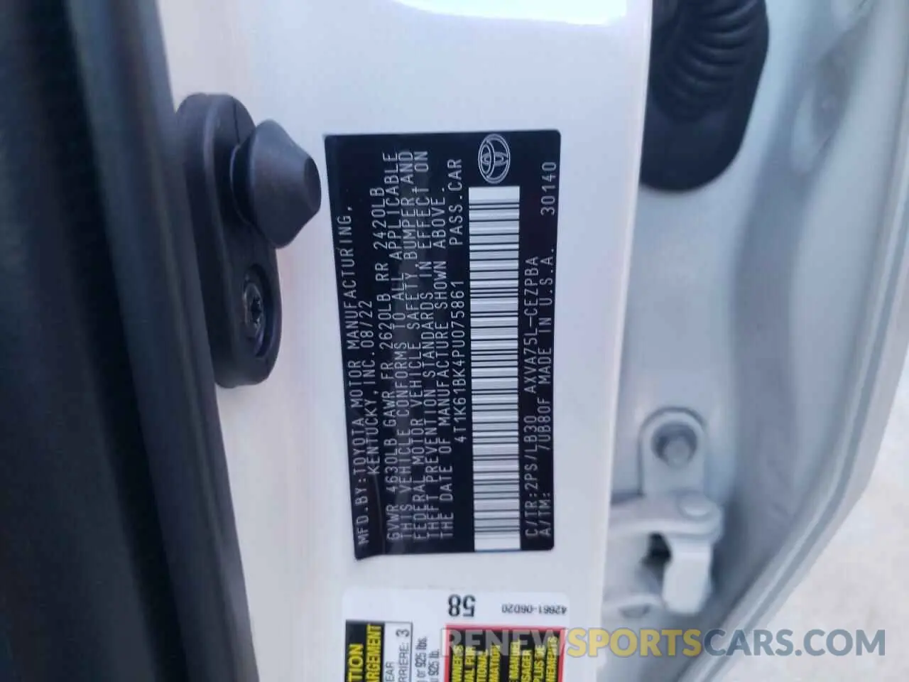 10 fotografías del automóvil dañado 4T1K61BK4PU075861 TOYOTA CAMRY 2023