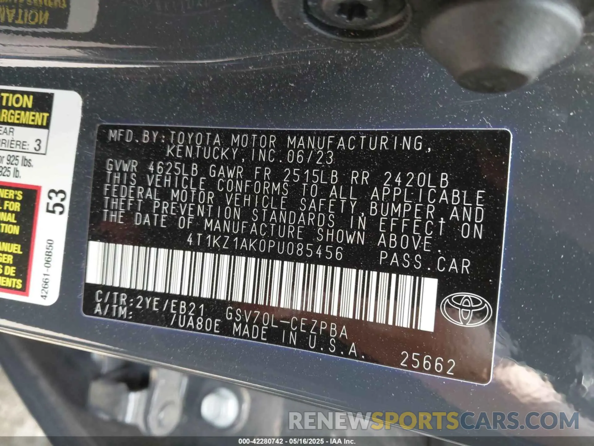 9 fotografías del automóvil dañado 4T1KZ1AK0PU085456 TOYOTA CAMRY 2023