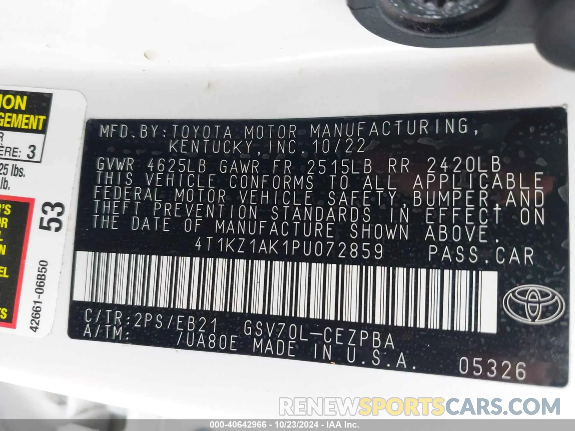 9 fotografías del automóvil dañado 4T1KZ1AK1PU072859 TOYOTA CAMRY 2023