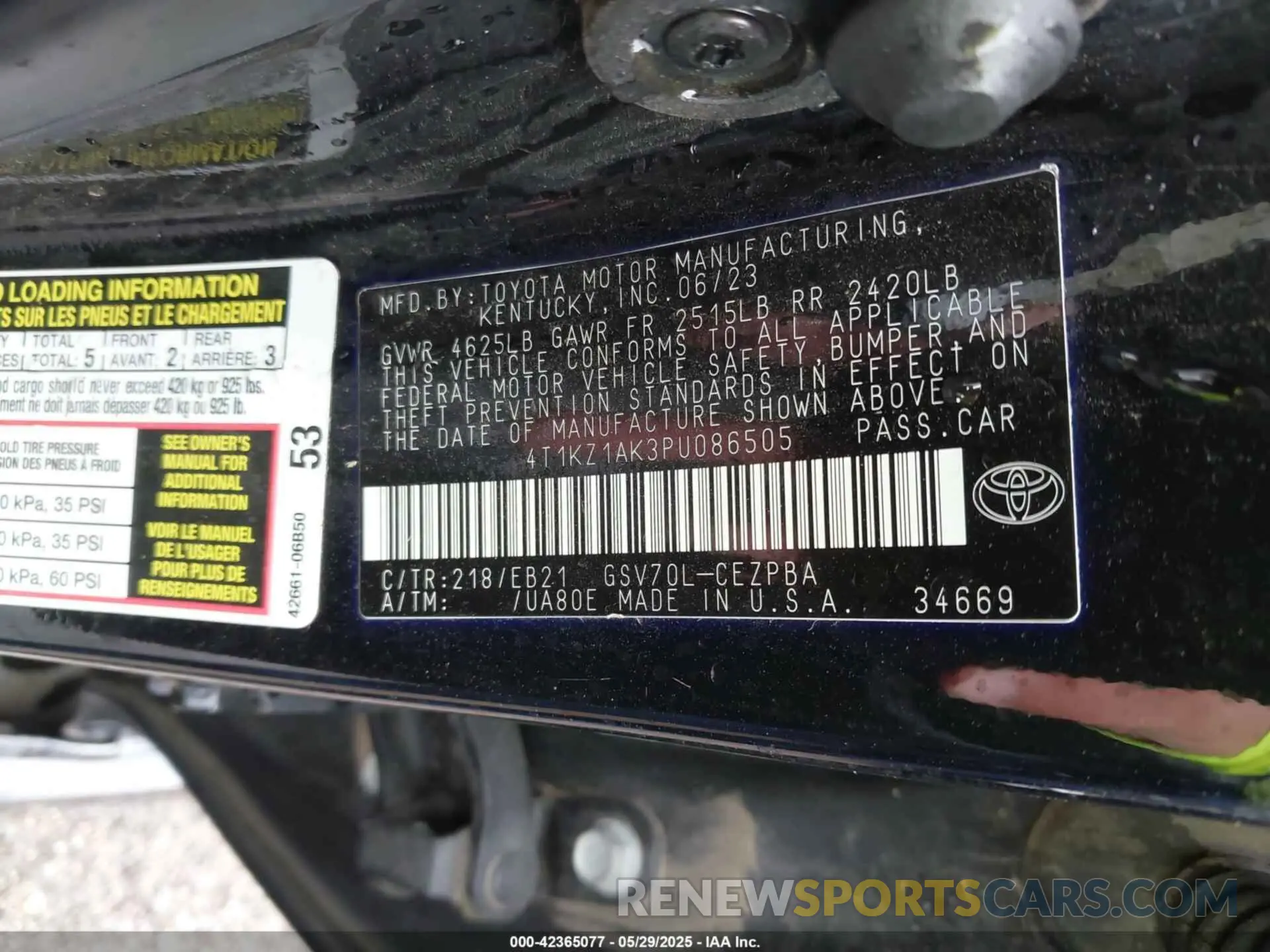 9 fotografías del automóvil dañado 4T1KZ1AK3PU086505 TOYOTA CAMRY 2023