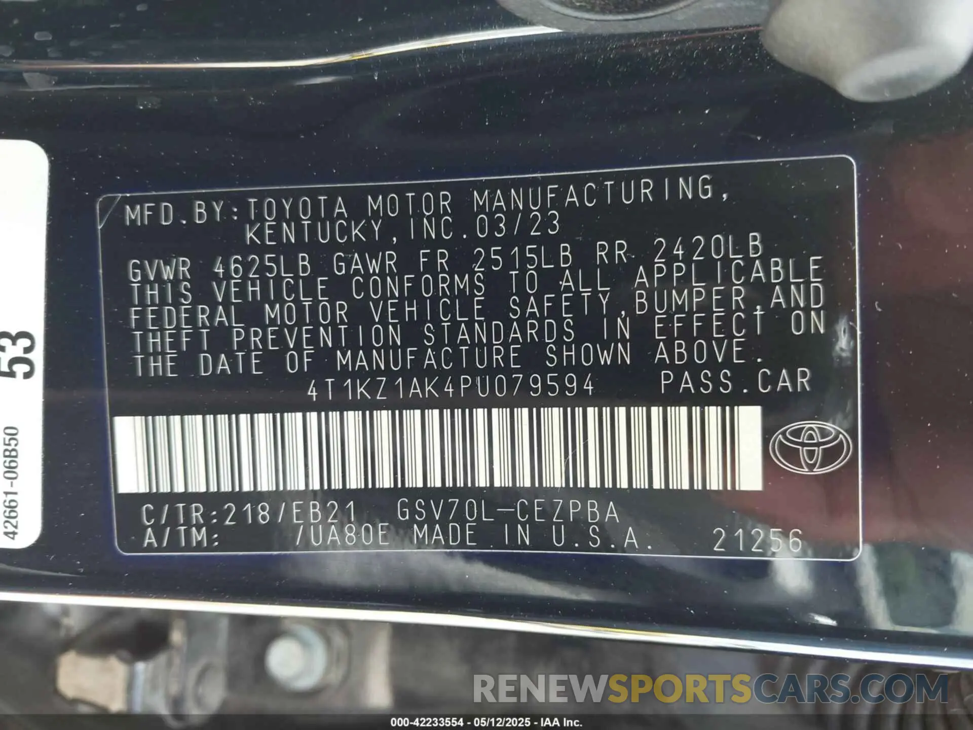 9 fotografías del automóvil dañado 4T1KZ1AK4PU079594 TOYOTA CAMRY 2023