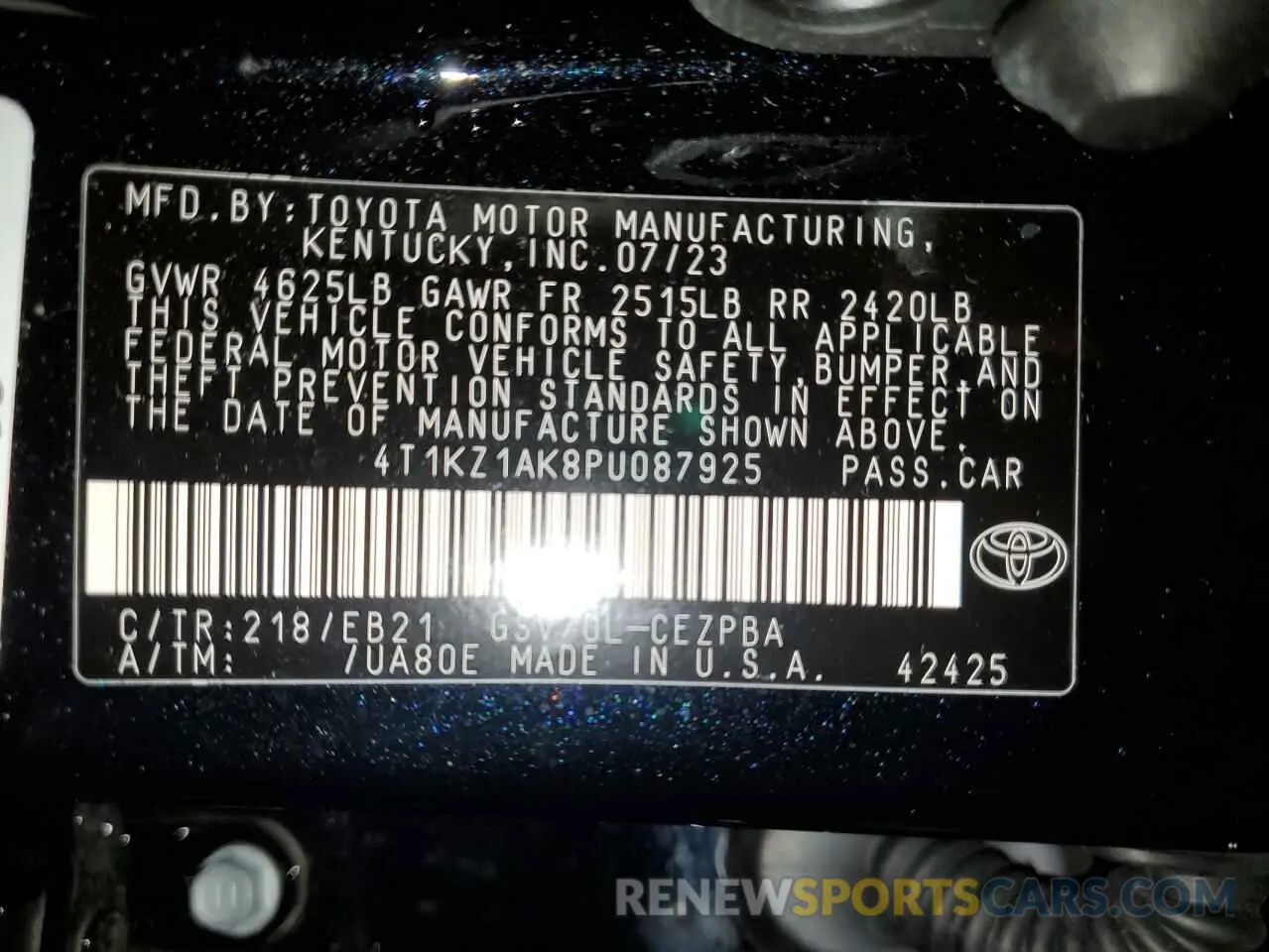 12 fotografías del automóvil dañado 4T1KZ1AK8PU087925 TOYOTA CAMRY 2023