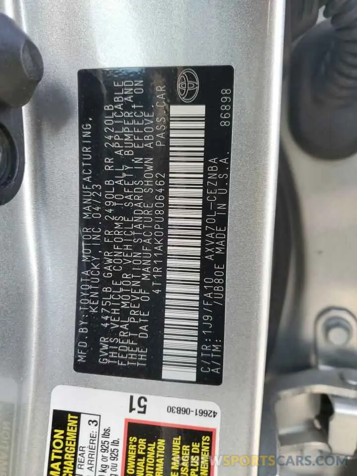 12 fotografías del automóvil dañado 4T1R11AK0PU806462 TOYOTA CAMRY 2023