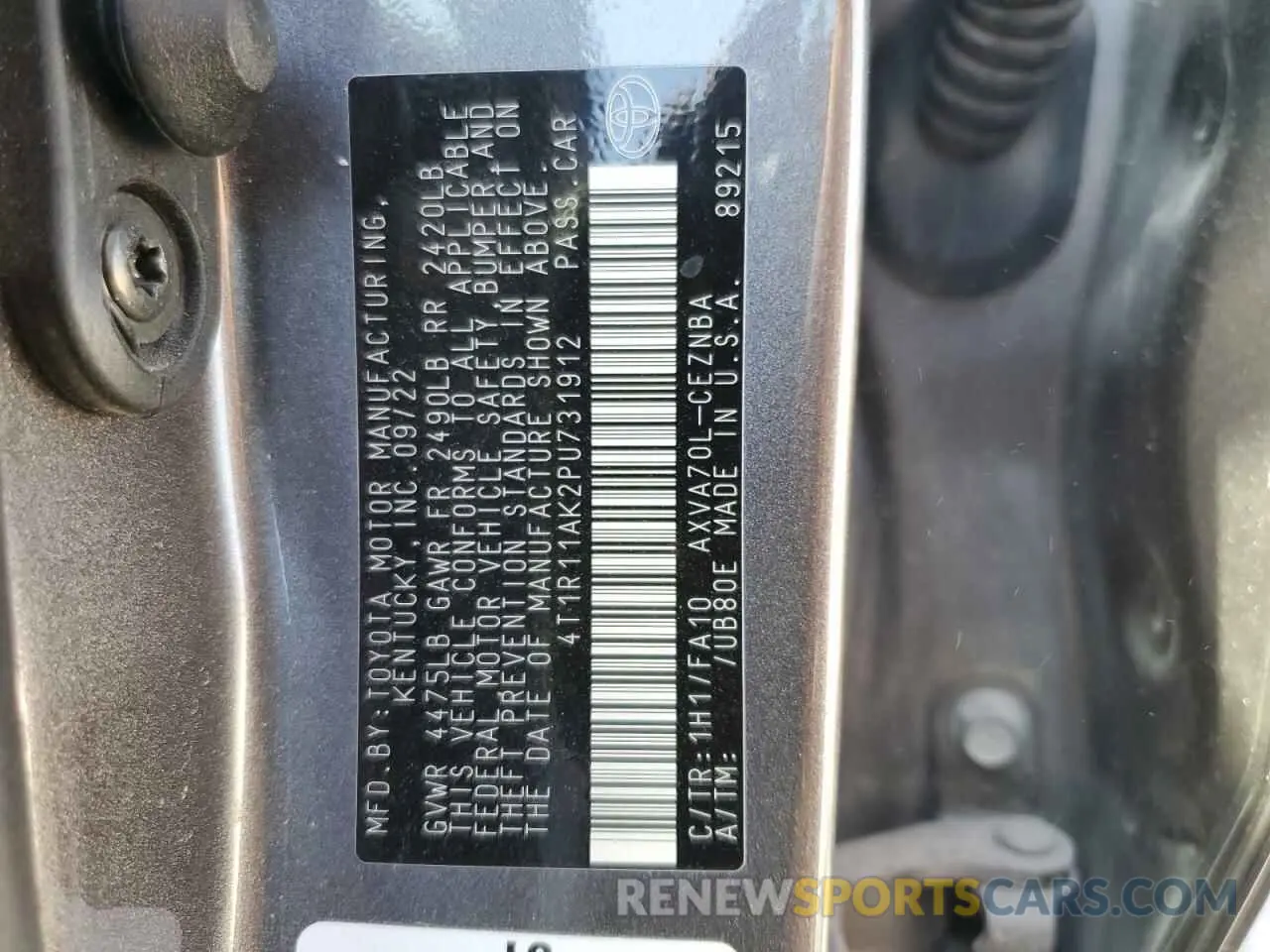 12 fotografías del automóvil dañado 4T1R11AK2PU731912 TOYOTA CAMRY 2023