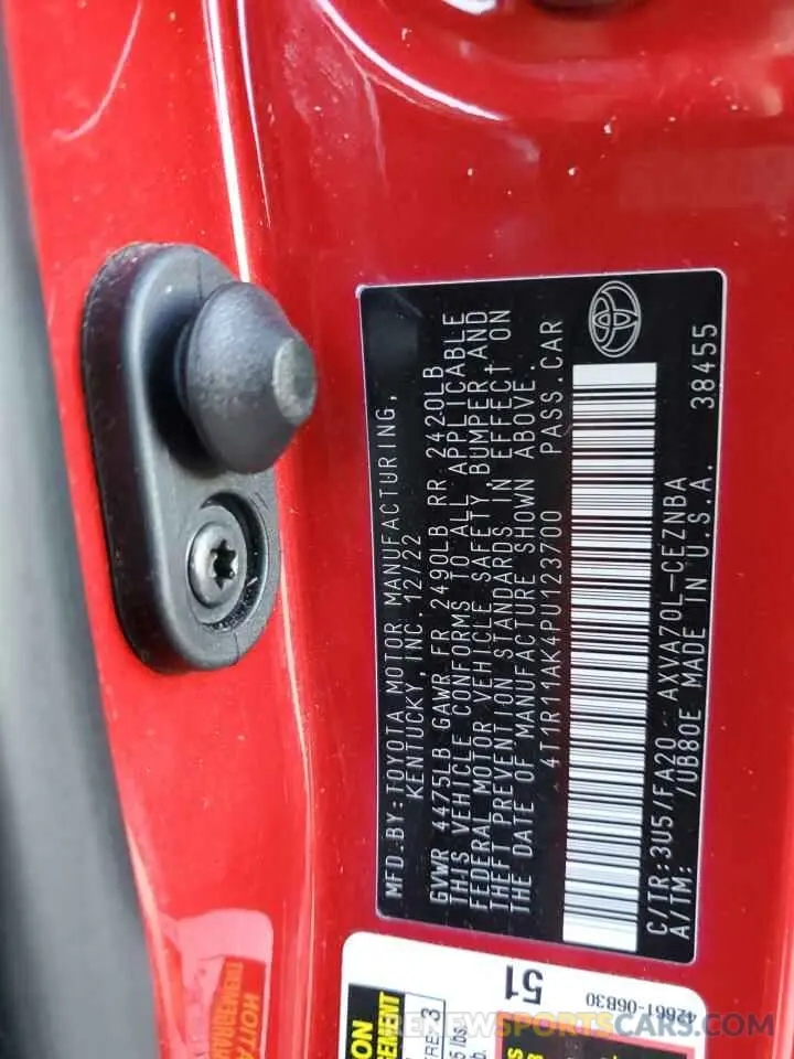 12 fotografías del automóvil dañado 4T1R11AK4PU123700 TOYOTA CAMRY 2023