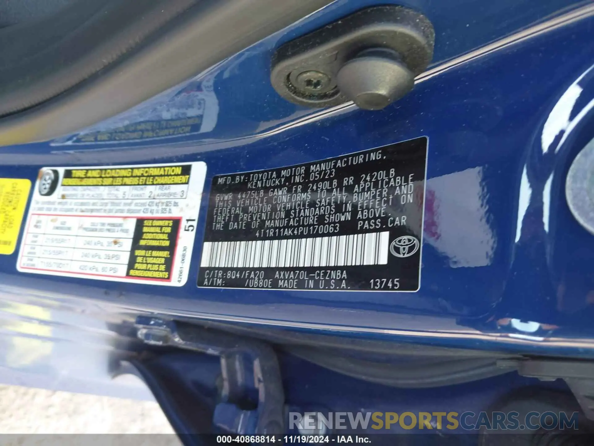 9 fotografías del automóvil dañado 4T1R11AK4PU170063 TOYOTA CAMRY 2023