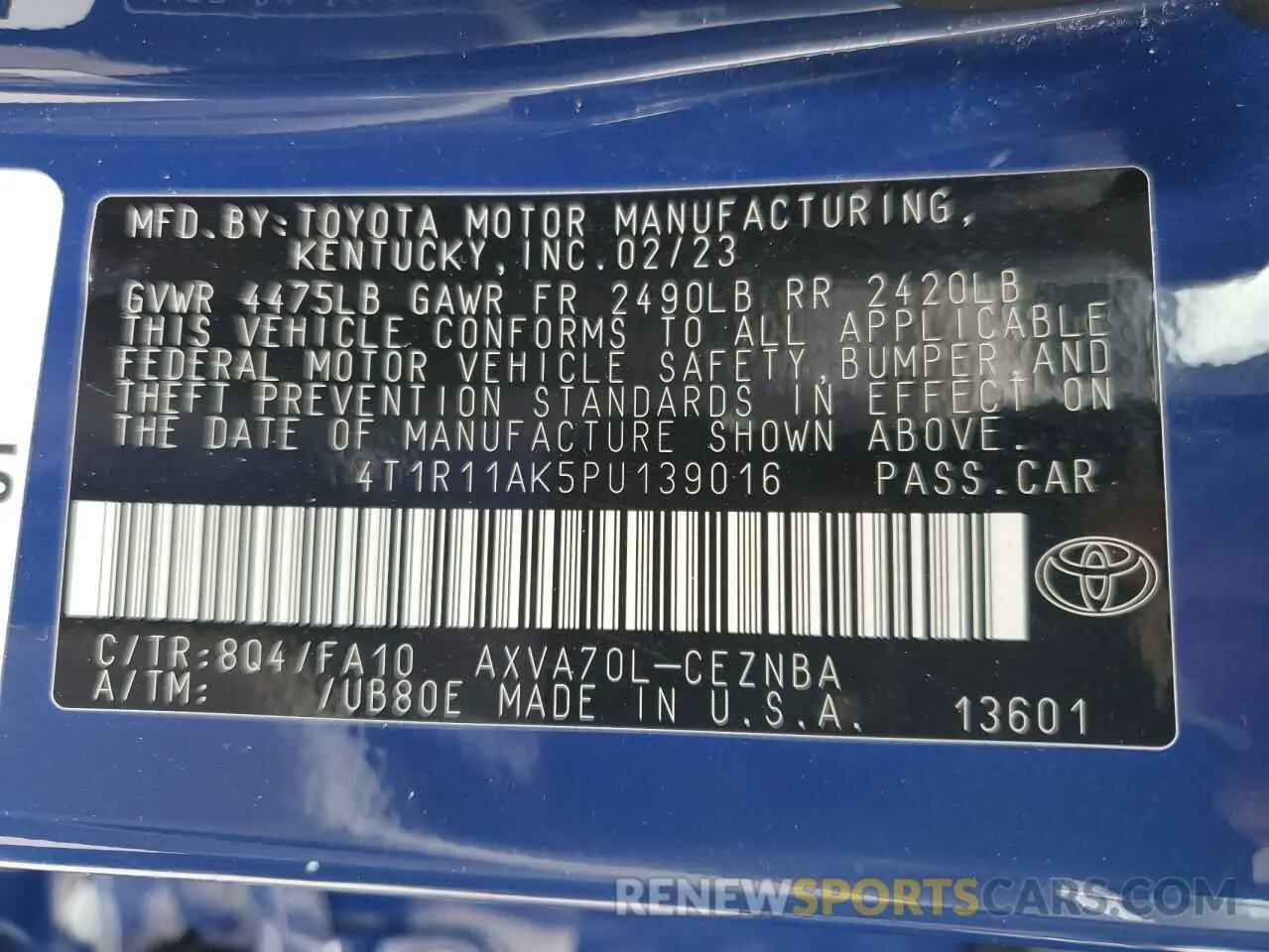 12 fotografías del automóvil dañado 4T1R11AK5PU139016 TOYOTA CAMRY 2023