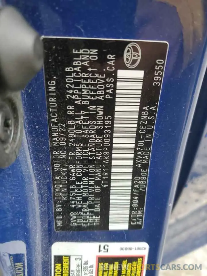 12 fotografías del automóvil dañado 4T1R11AK8PU093195 TOYOTA CAMRY 2023