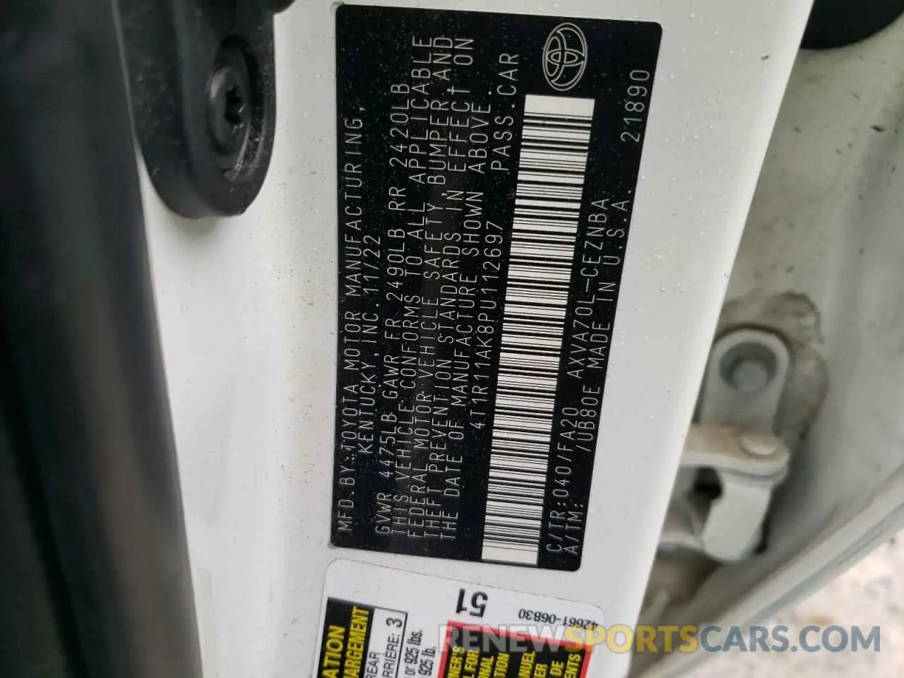 12 fotografías del automóvil dañado 4T1R11AK8PU112697 TOYOTA CAMRY 2023